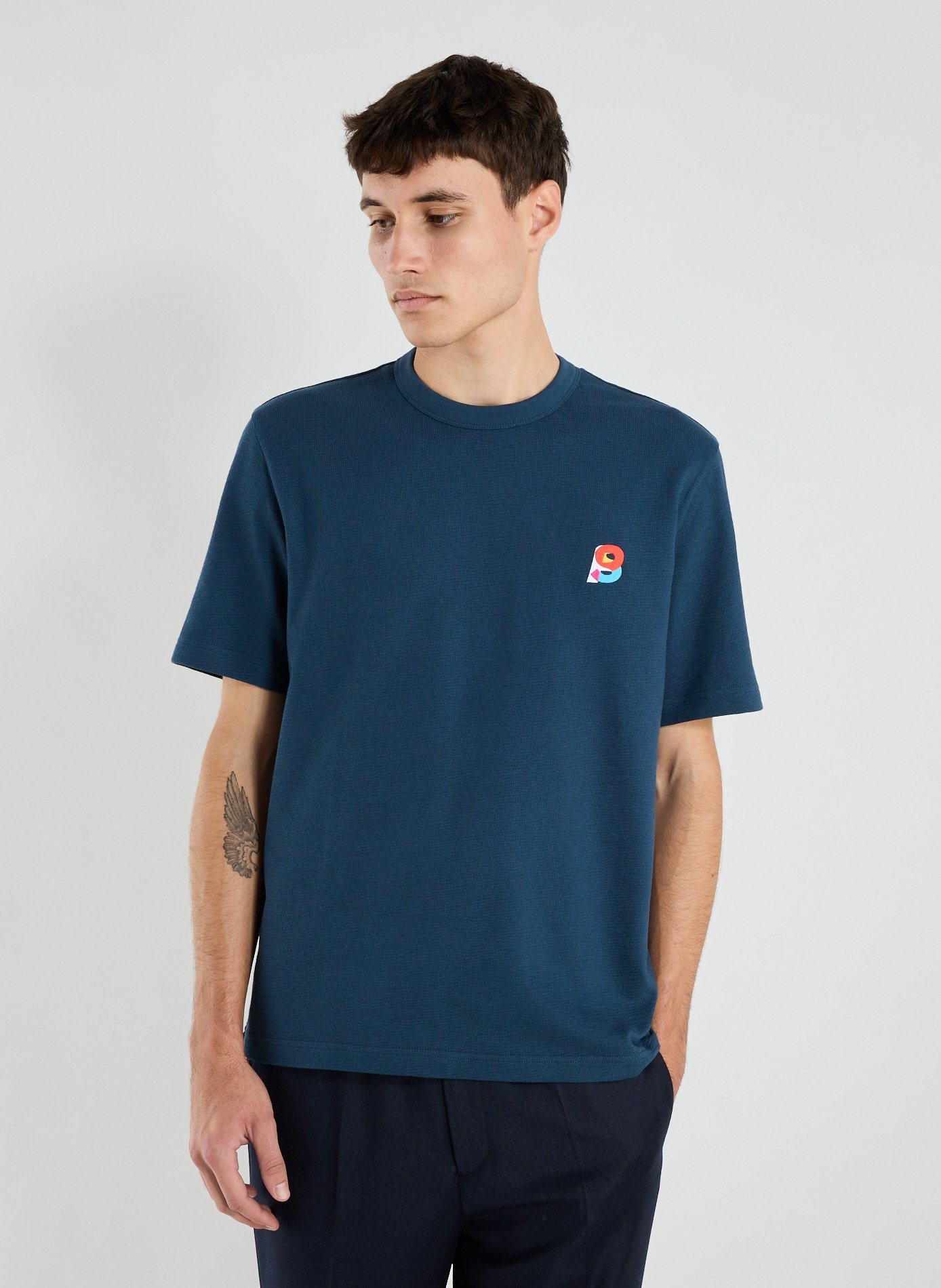 PAUL SMITH T-shirt droit brodé en coton Bleu