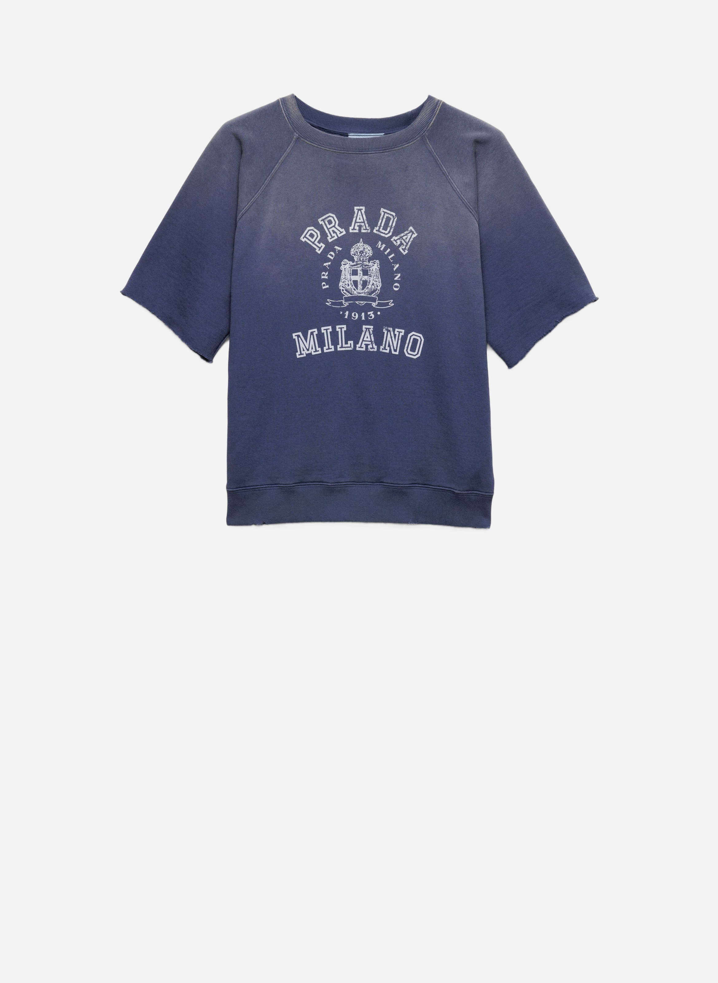 PRADA T-shirt en coton molletonné Bleu
