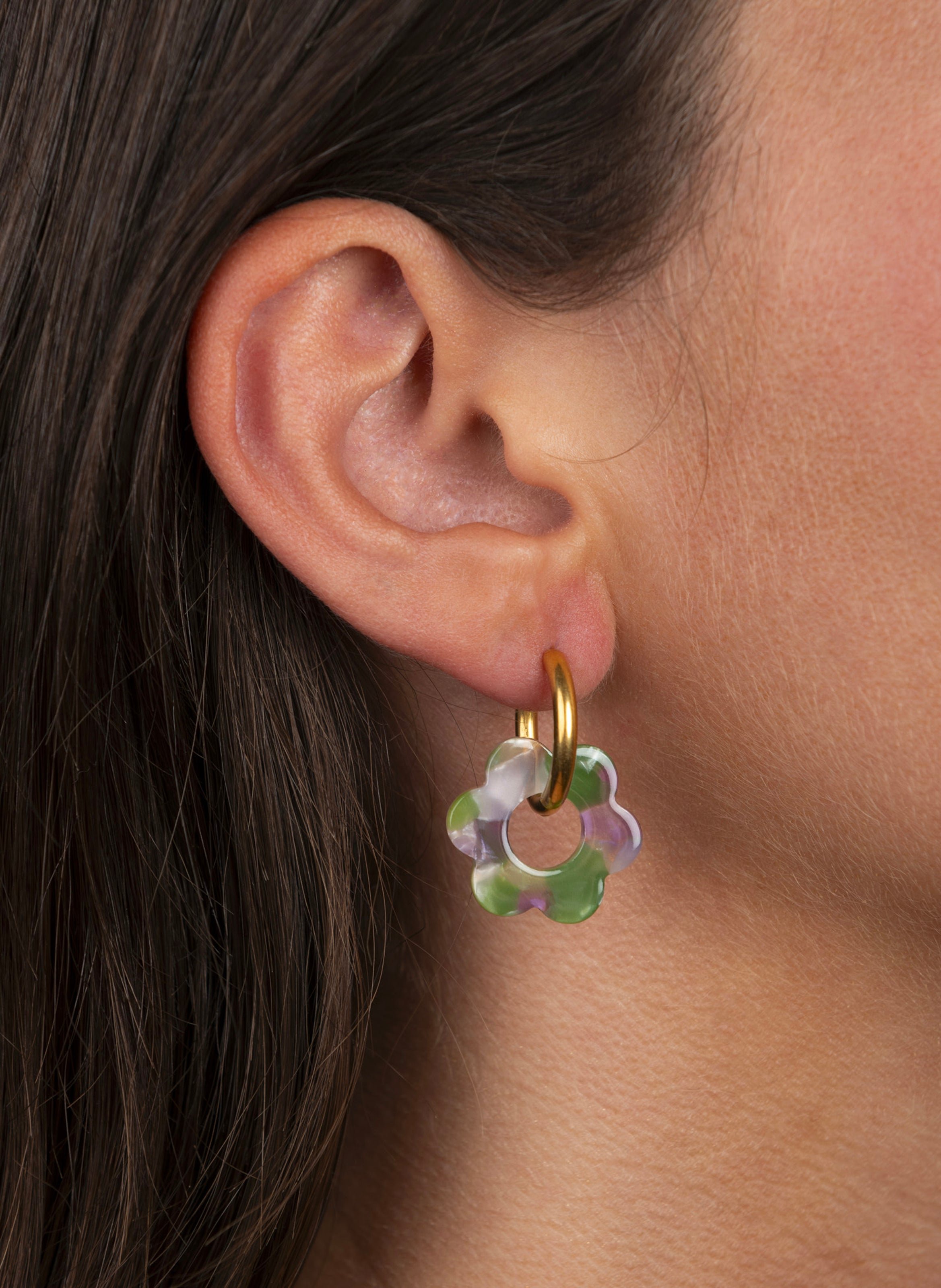 Boucles d'oreilles Baby Fleurette avec anneaux en acier inoxydable argenté Vert