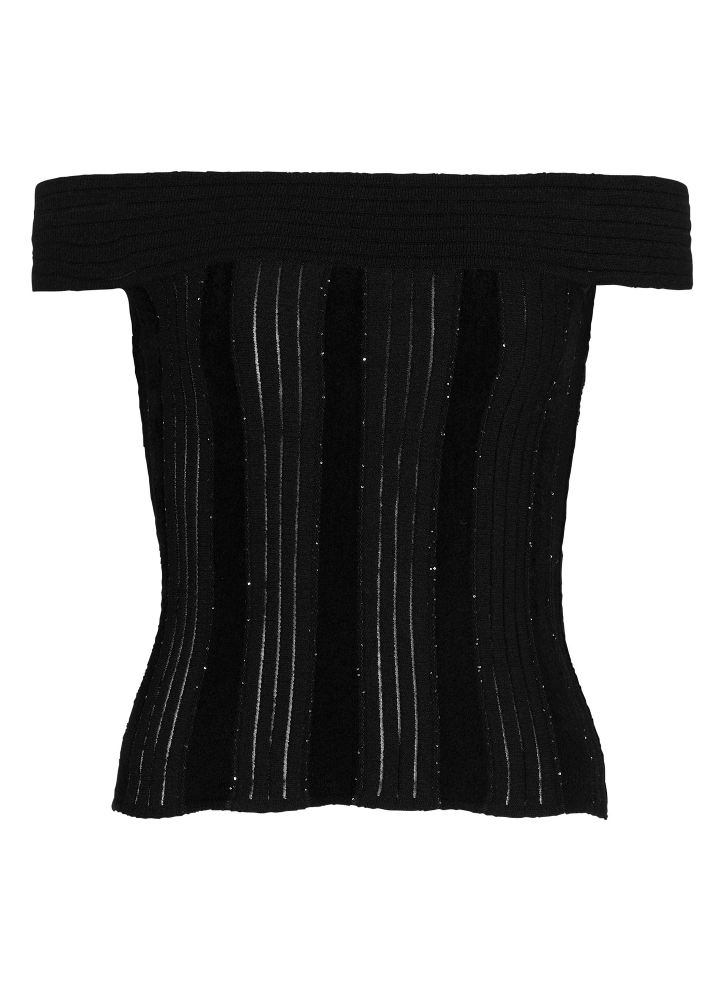 Top sans manches en maille avec paillettes BALMAIN Noir