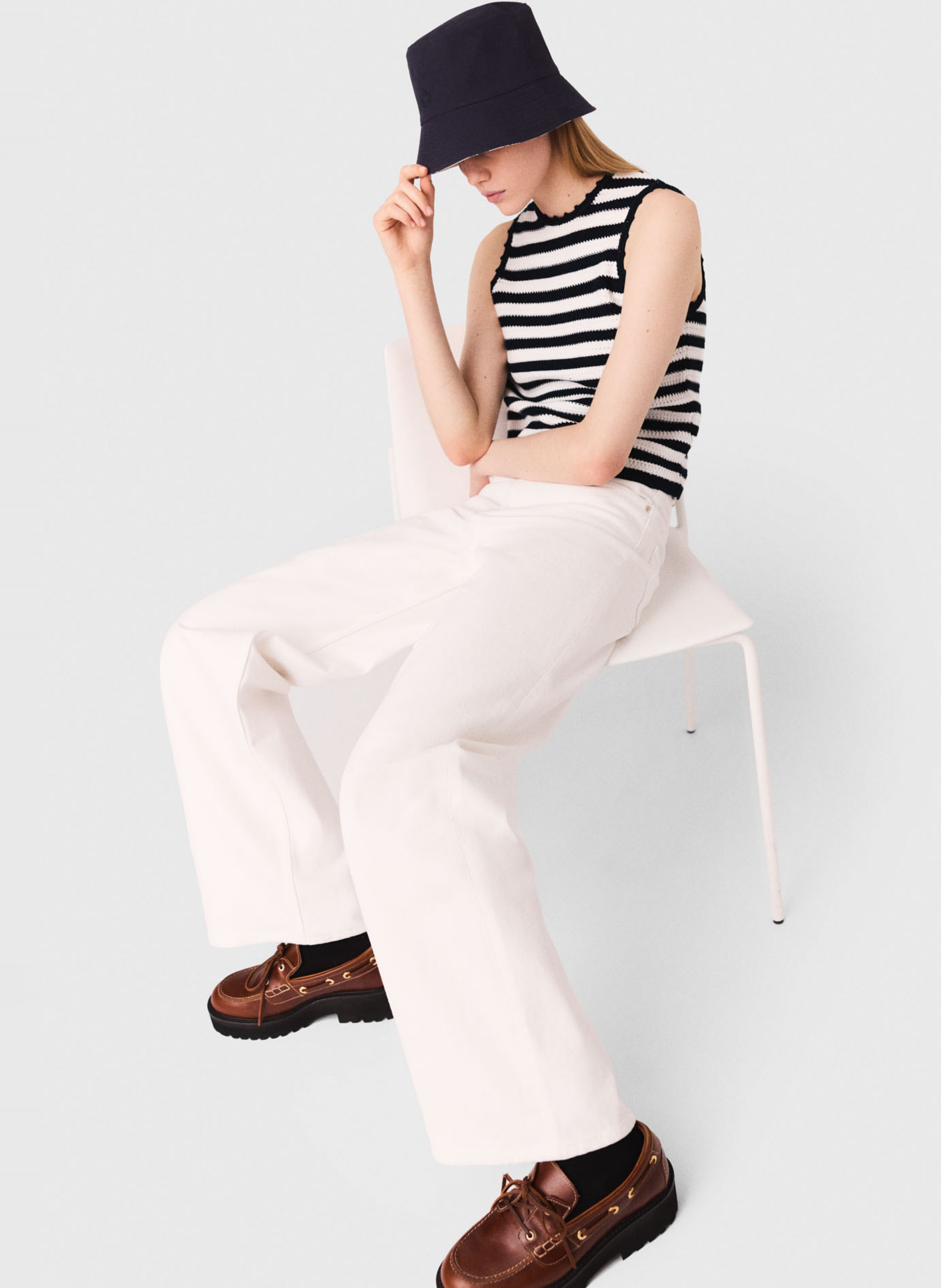 Débardeur rayé en maille Blanc