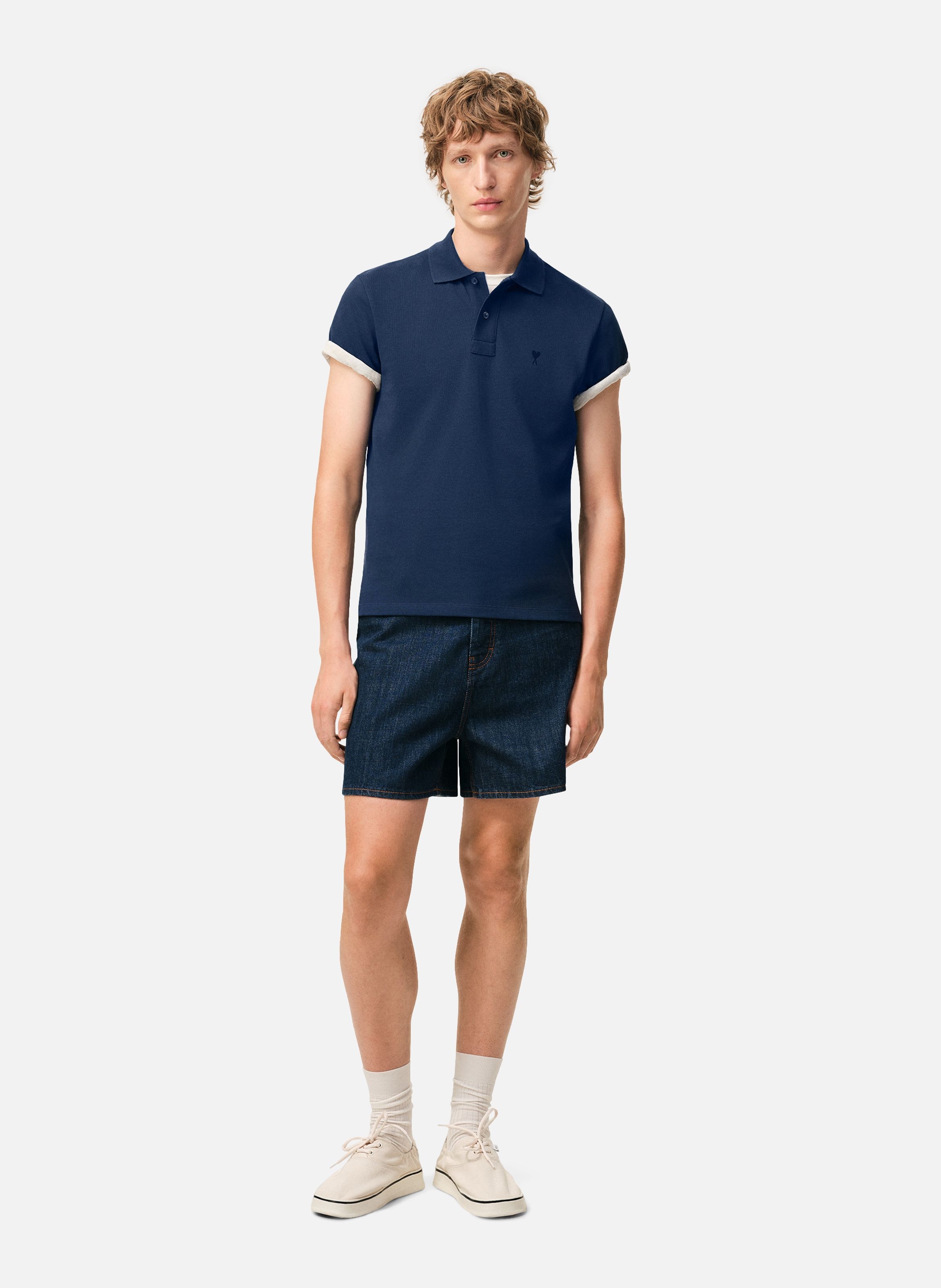 Polo ami de coeur contrasté en coton AMI PARIS Bleu