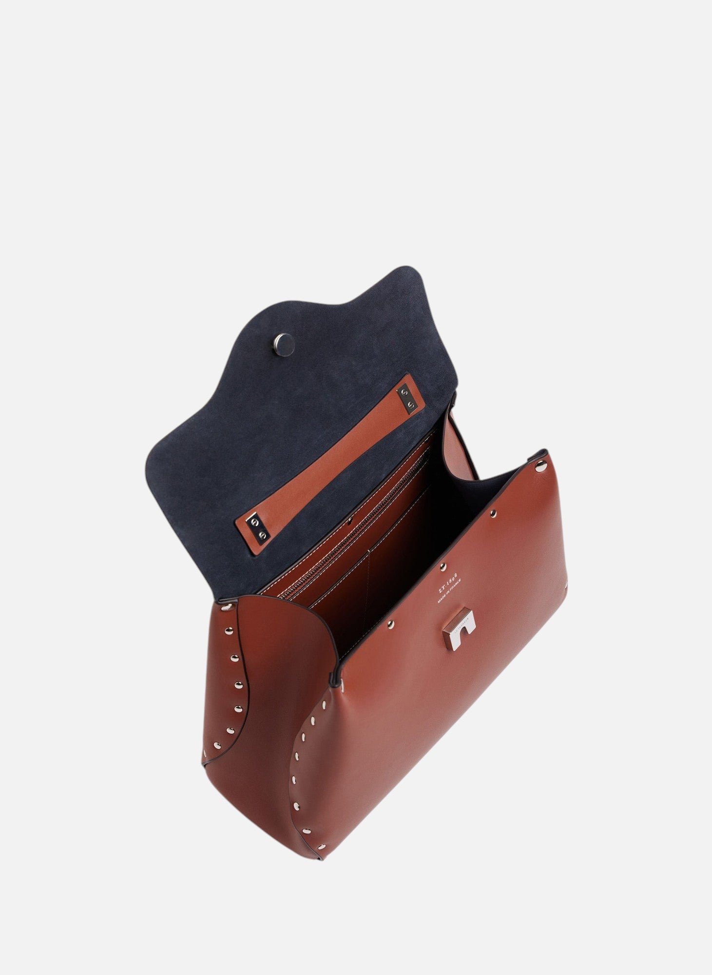 Sac à main moyen modèle sans couture en cuir lisse LE TANNEUR Marron