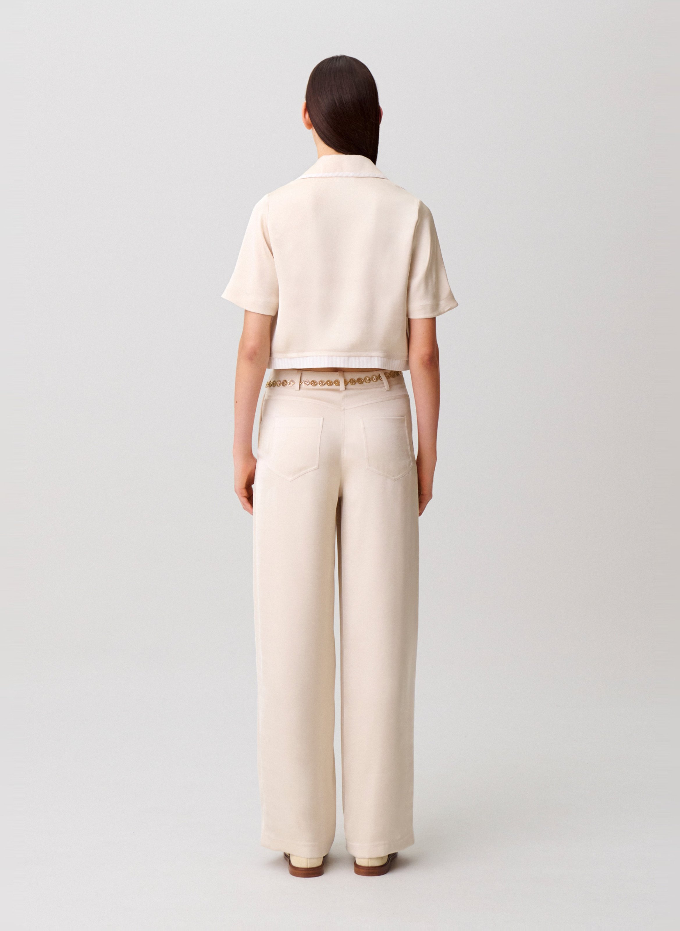 Chemise oversize col tailleur satinée CLAUDIE PIERLOT Beige