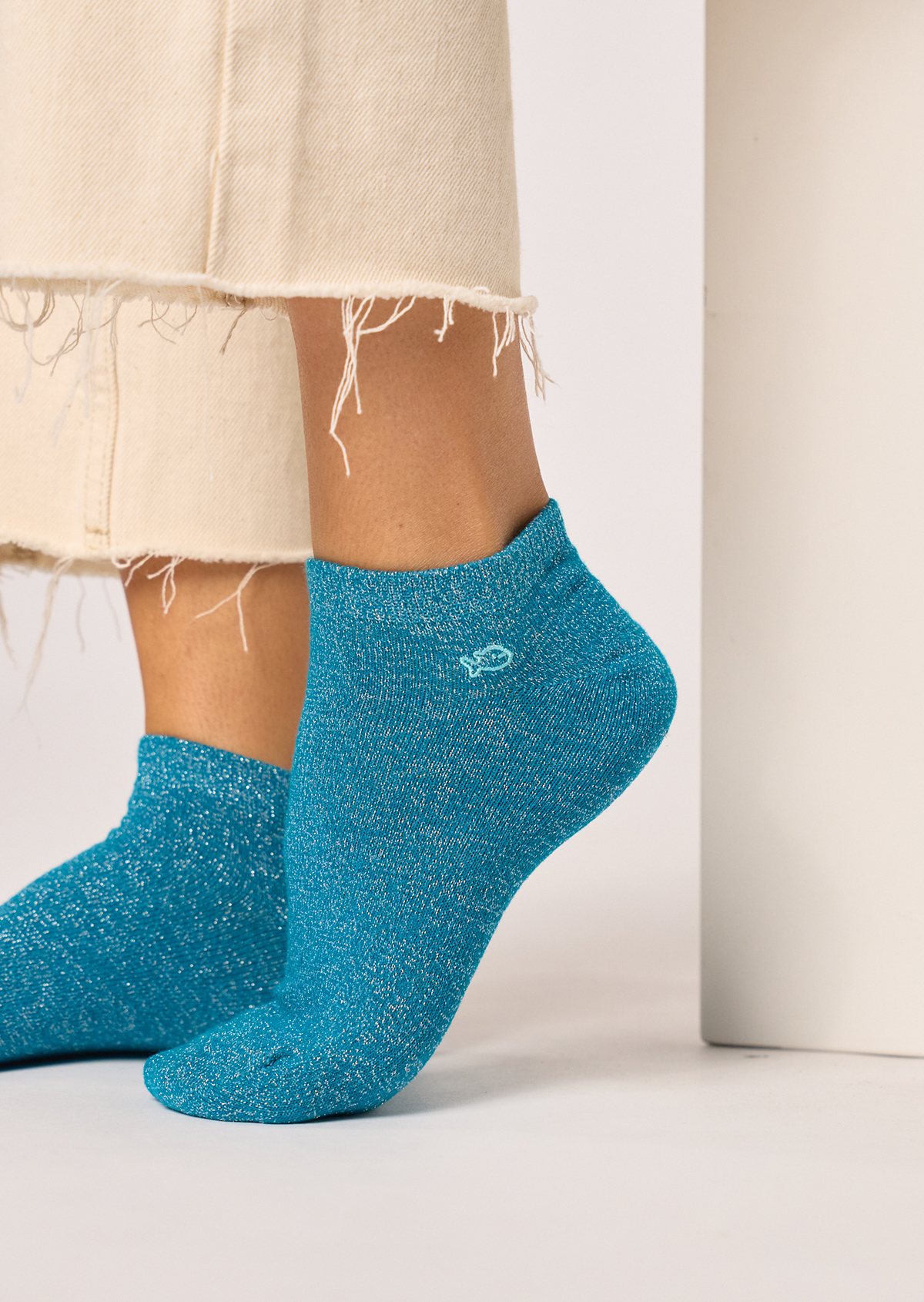 Socquettes pailletées en coton peigné unies BILLYBELT Bleu