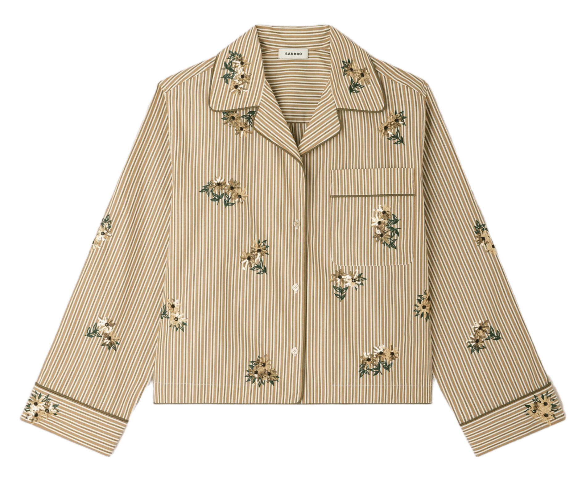 Chemise droite à rayures SANDRO Kaki