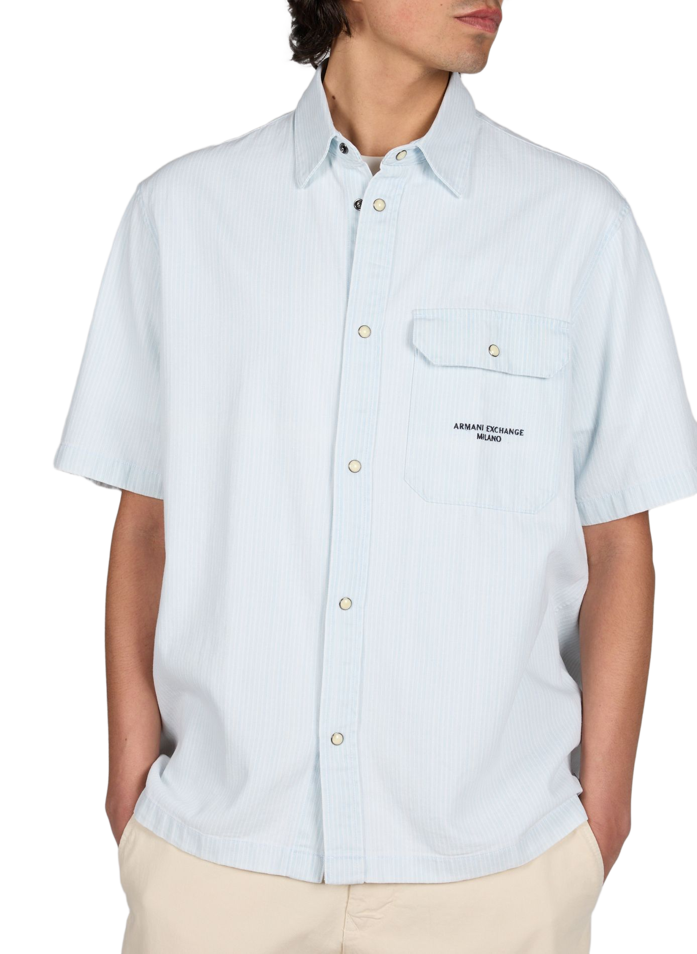 Chemise droite rayée en coton ARMANI EXCHANGE Multicolore