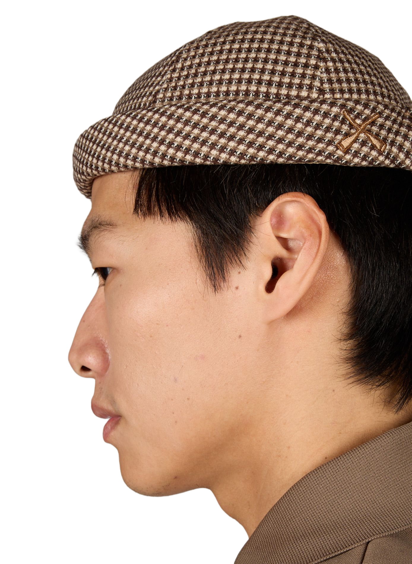 Checkered cotton Miki beanie Brown