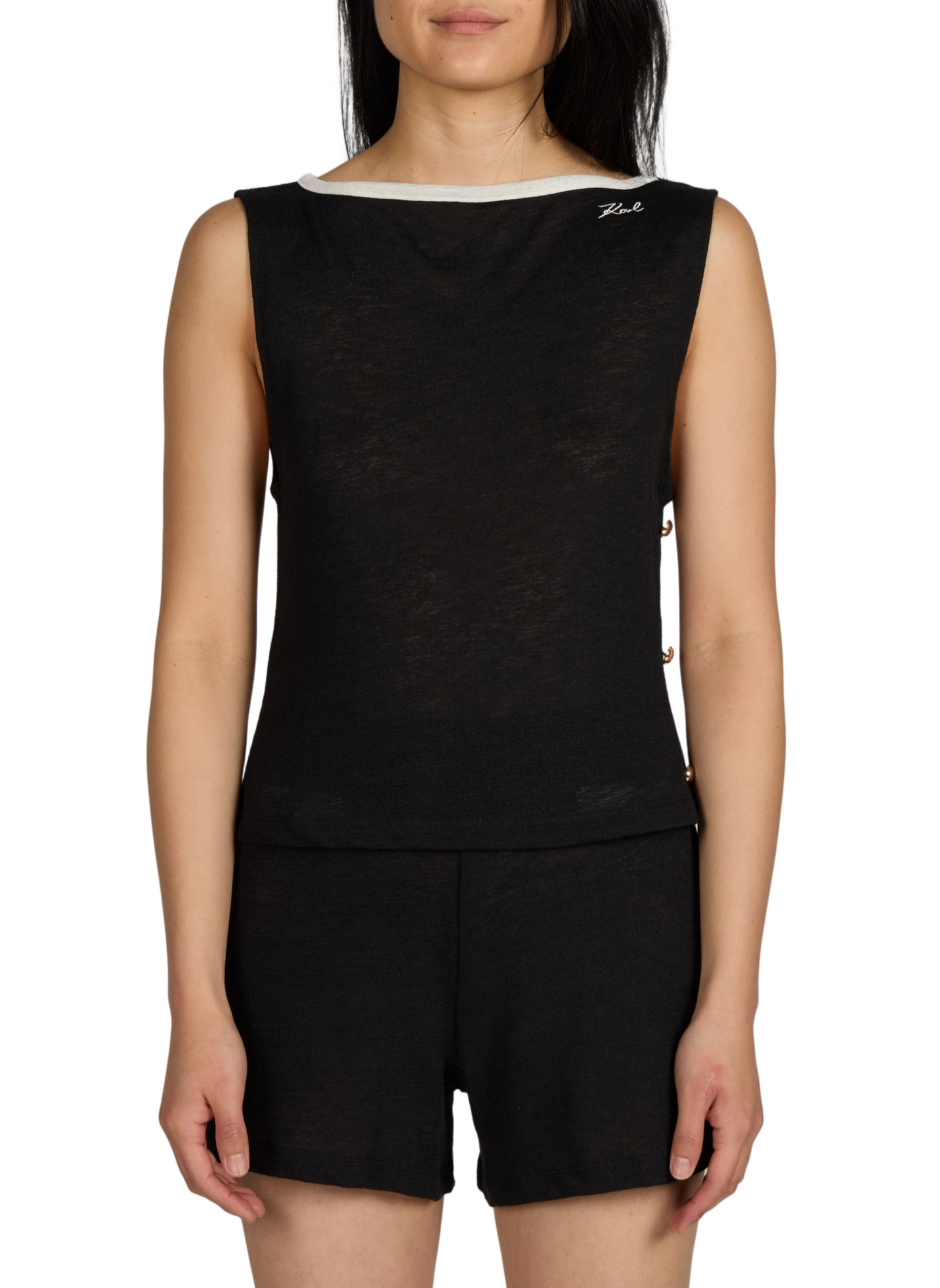Sleeveless Signature Button-Up Top KARL LAGERFELD Black