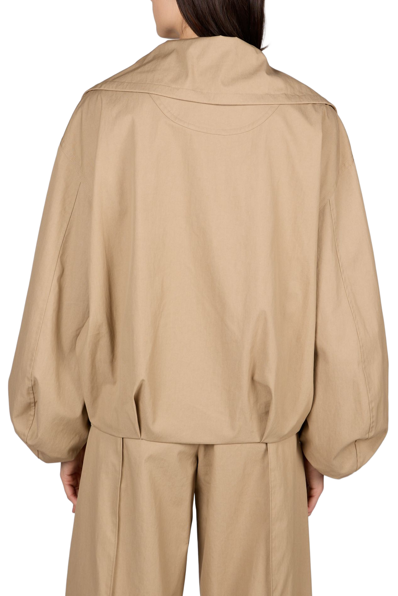 Veste à col montant et manches ballon en coton mélangé CO Marron