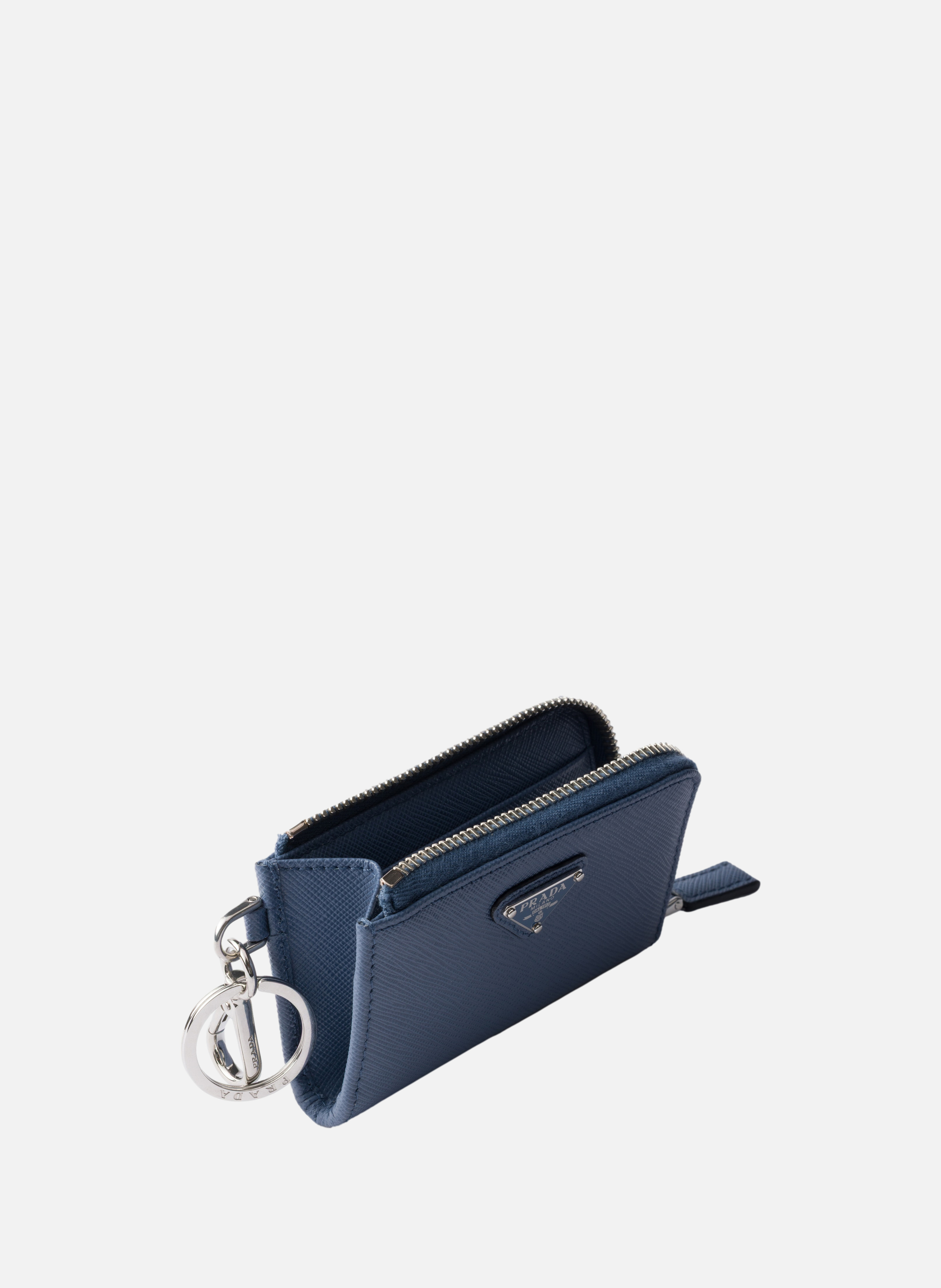 Mini pochette en cuir saffiano avec porte-clés PRADA Bleu