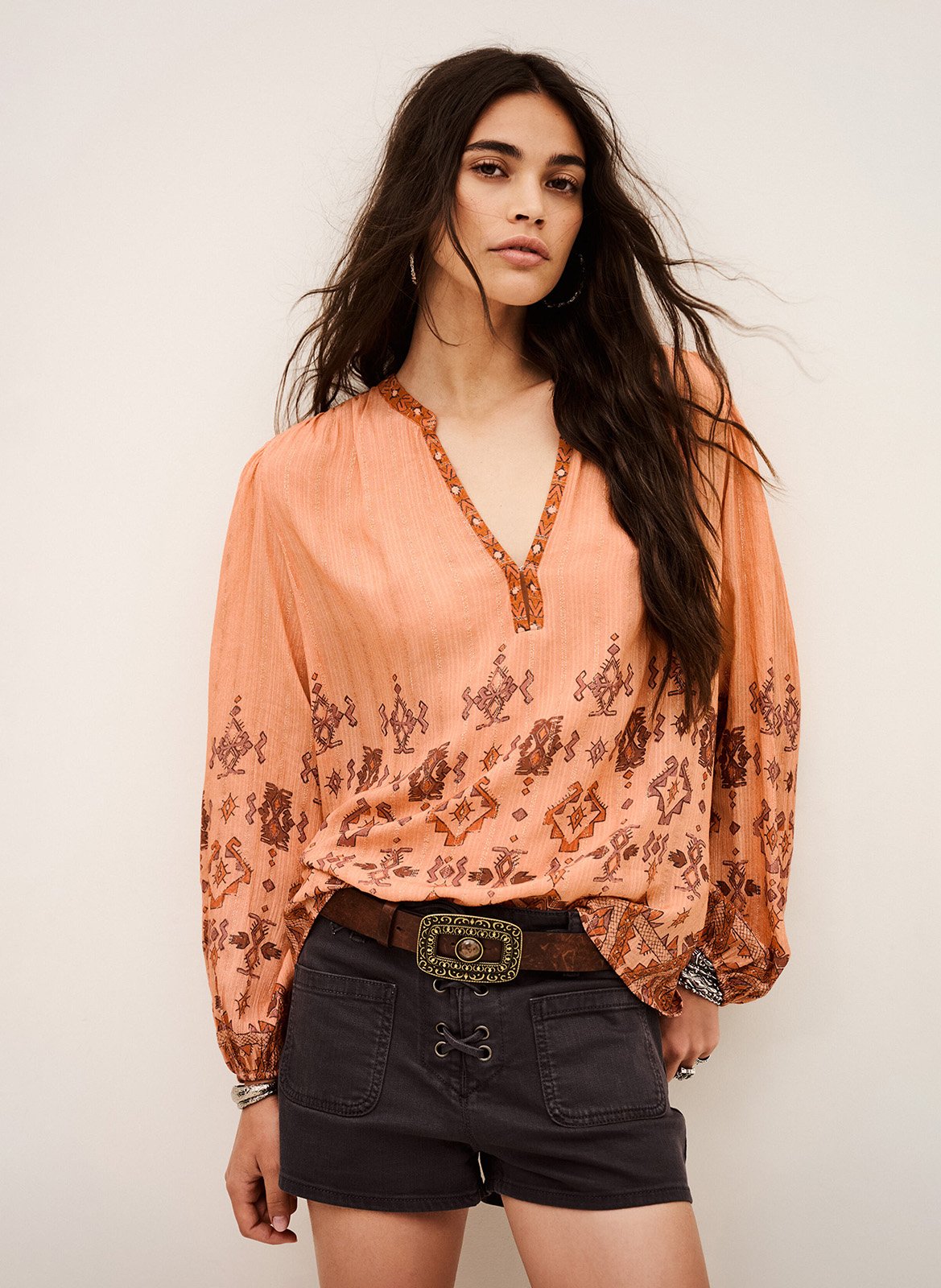 Gedrukte blouse met Tunisie kraag zato BA&SH Oranje