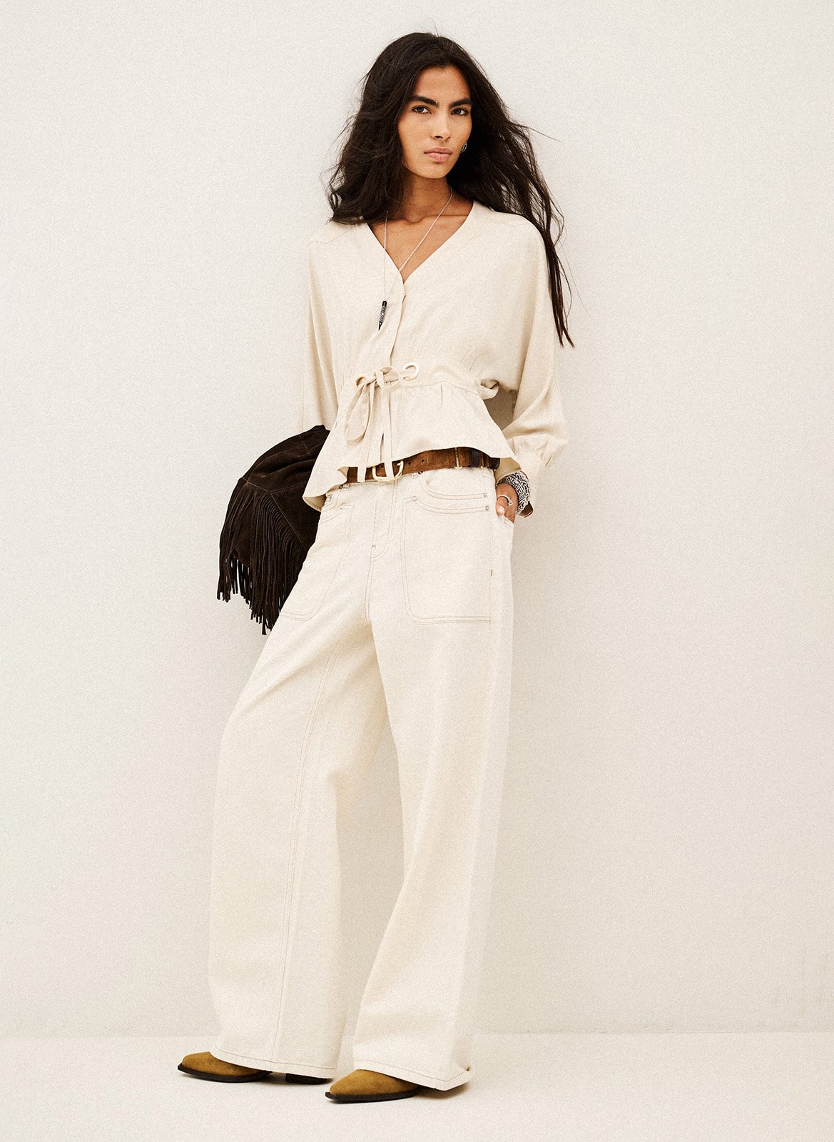 Vest met lange mouwen en strikken Precila BA&SH Beige