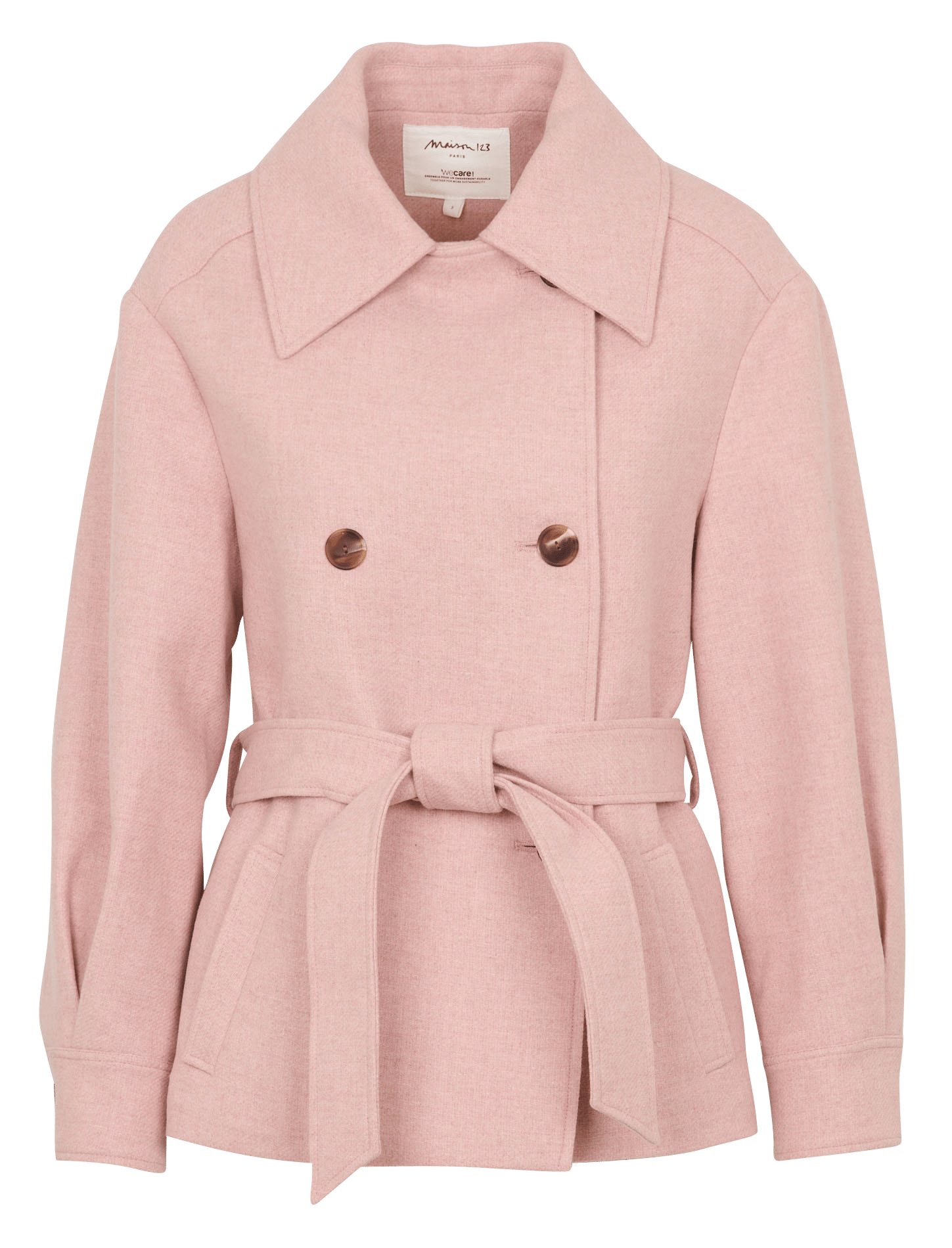 Manteau droit col classique avec ceinture en laine mélangée cameron MAISON 123 Rose