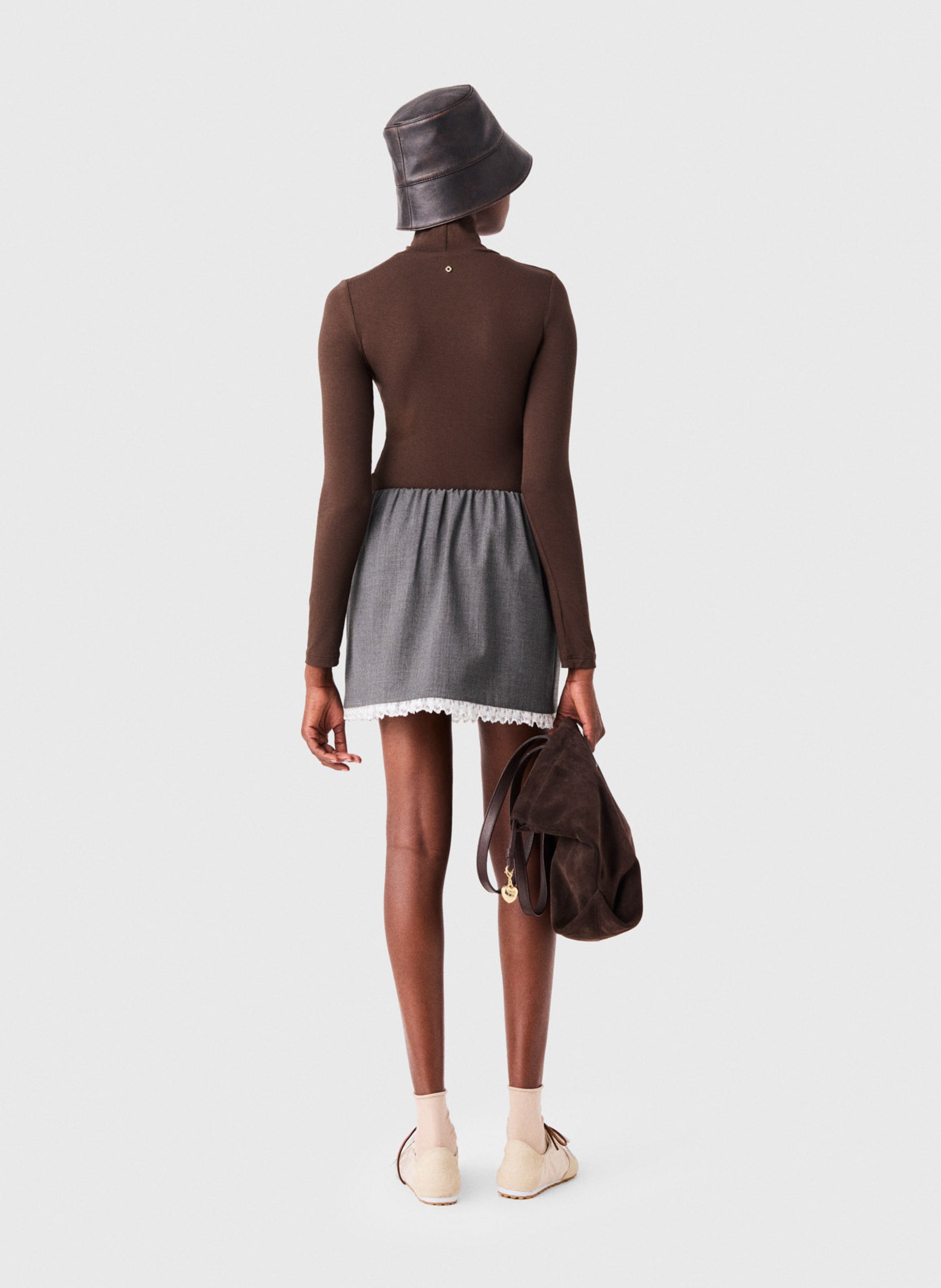 Tee-shirt col roulé moulant MAJE Marron