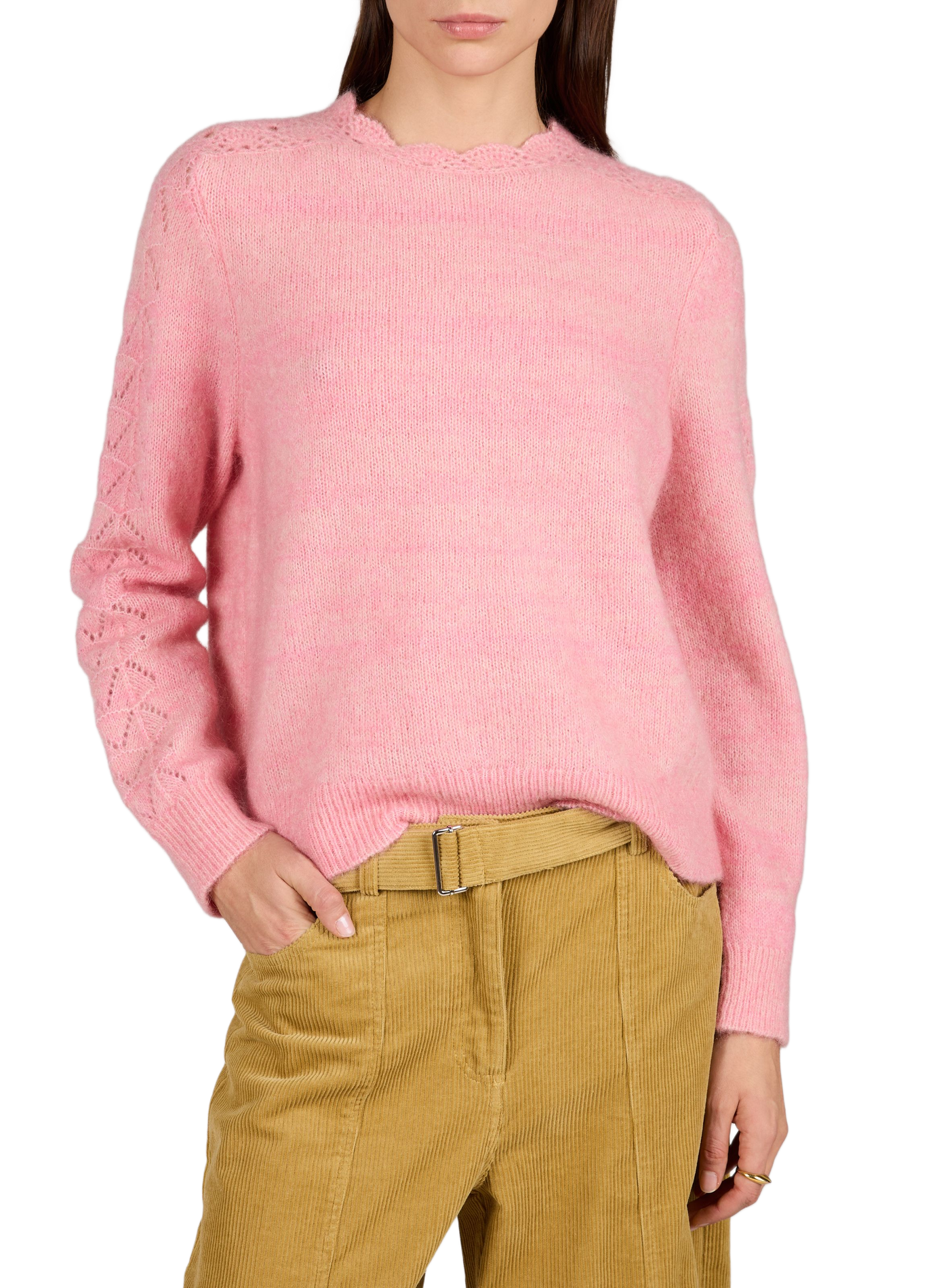 Openwork straight wool blend sweater OBJECT Pink
