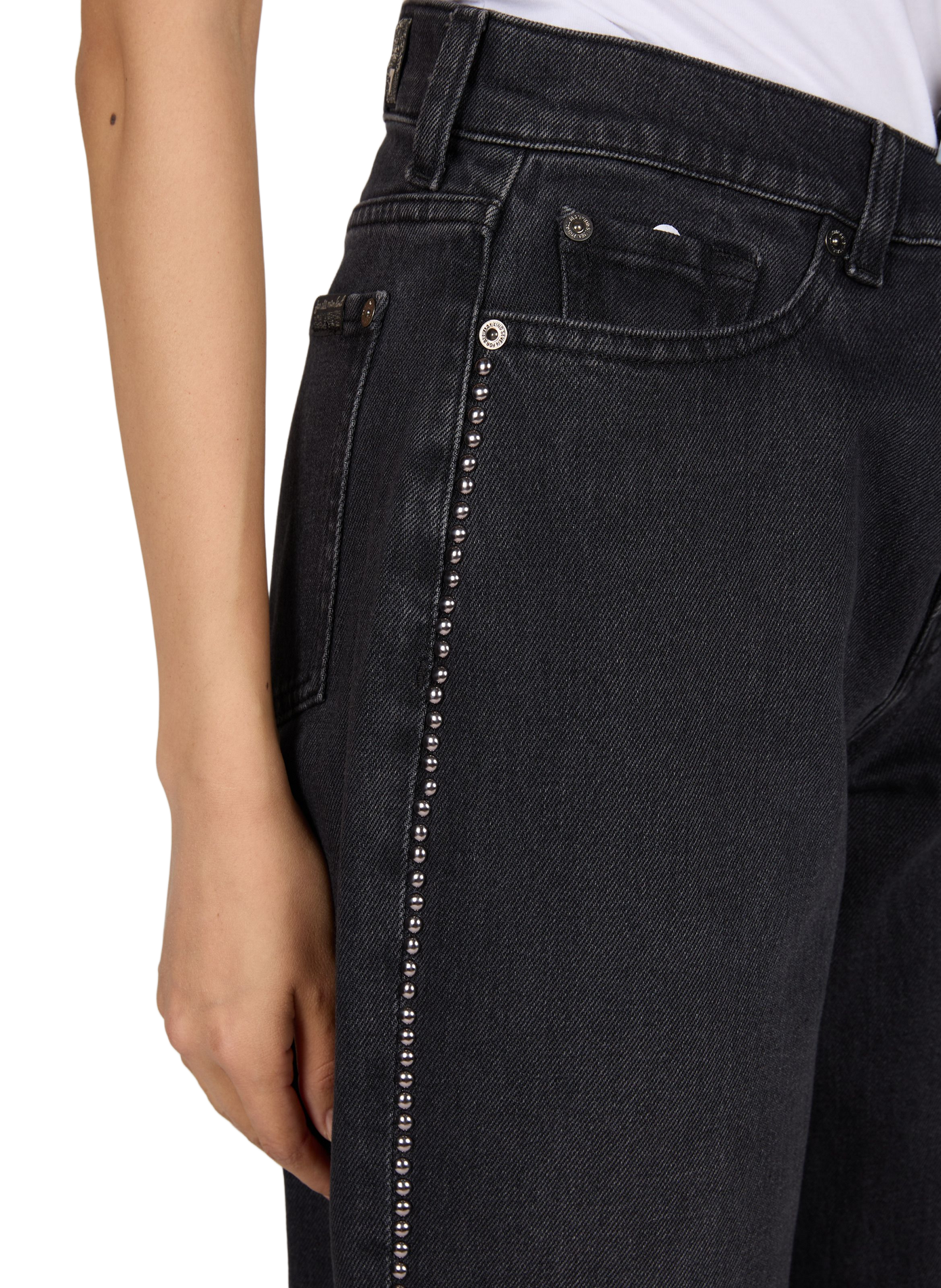 Cotton blend jeans embellished with studs 7 FOR ALL MANKIND Black