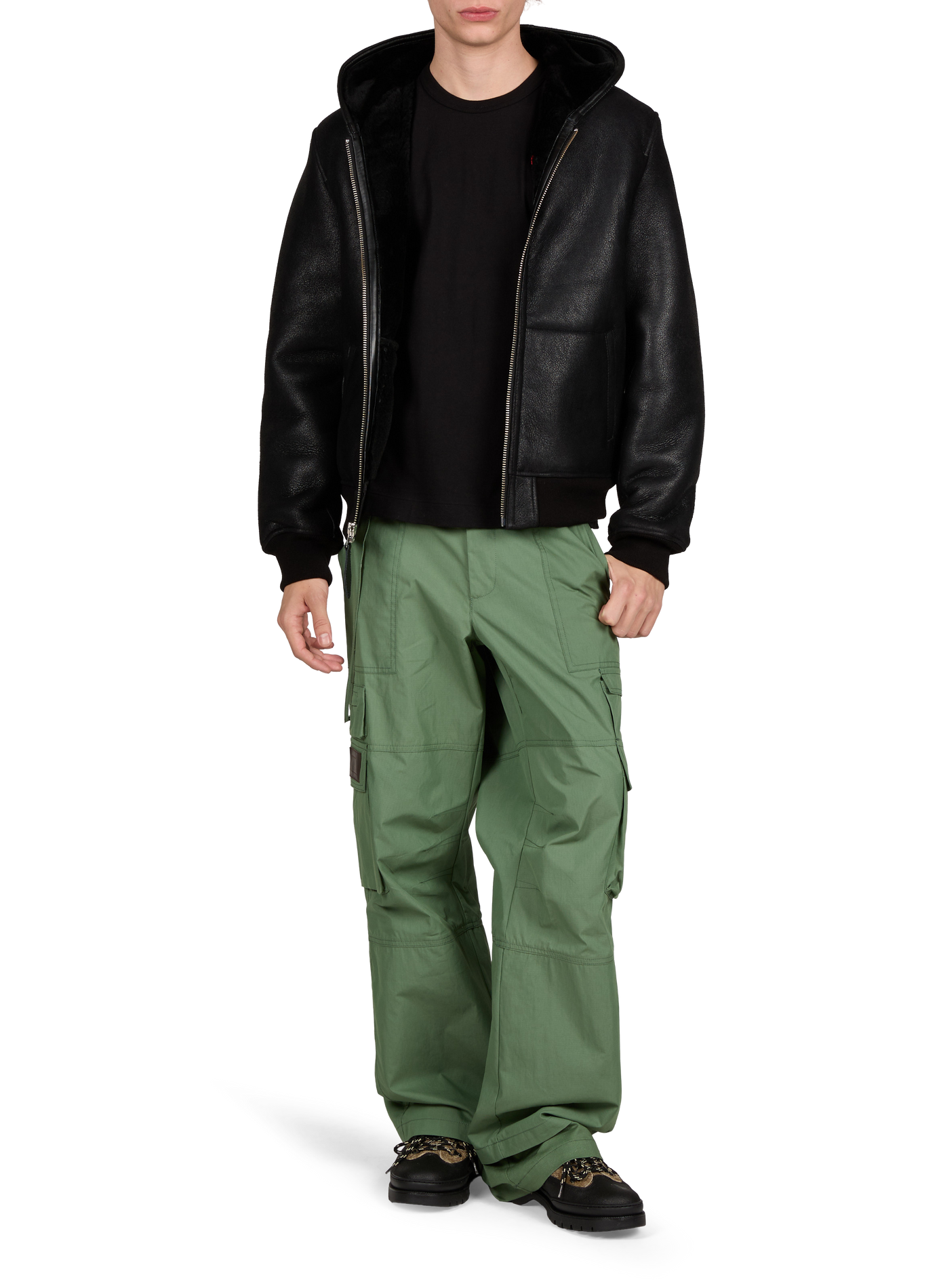 Straight-cut leather hooded jacket SCHOTT Black