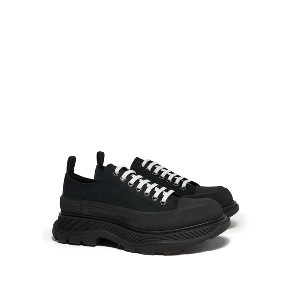 Shop Alexander Mcqueen Tread Slick Cotton Lace-up Sneakers In Black