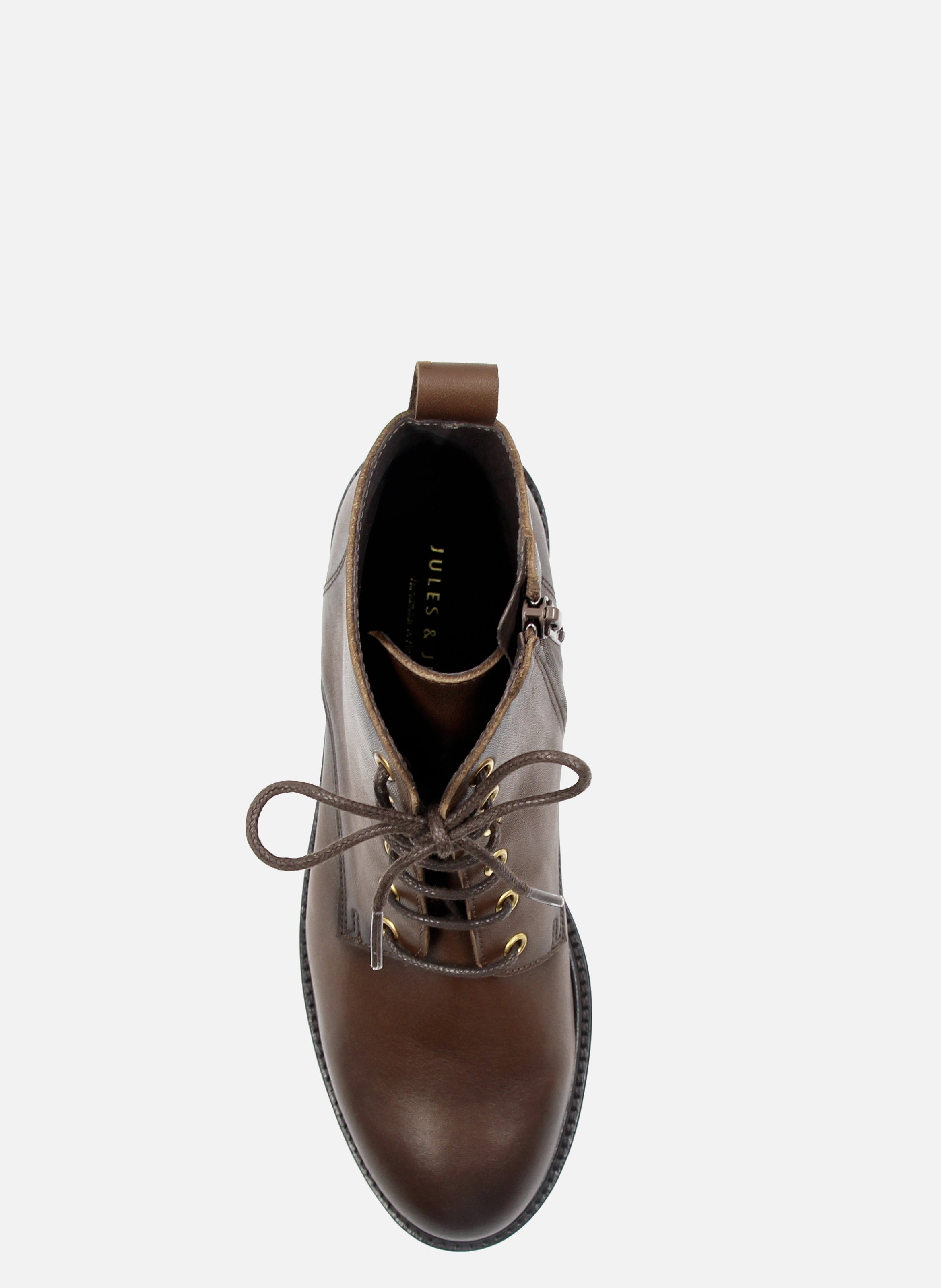 Bottines plates à lacet cuir lisse JULES & JENN Marron