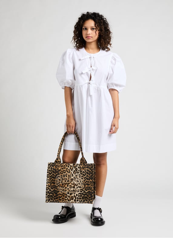 ganni short white dress White Cotton Poplin Tie String Mini Dress
