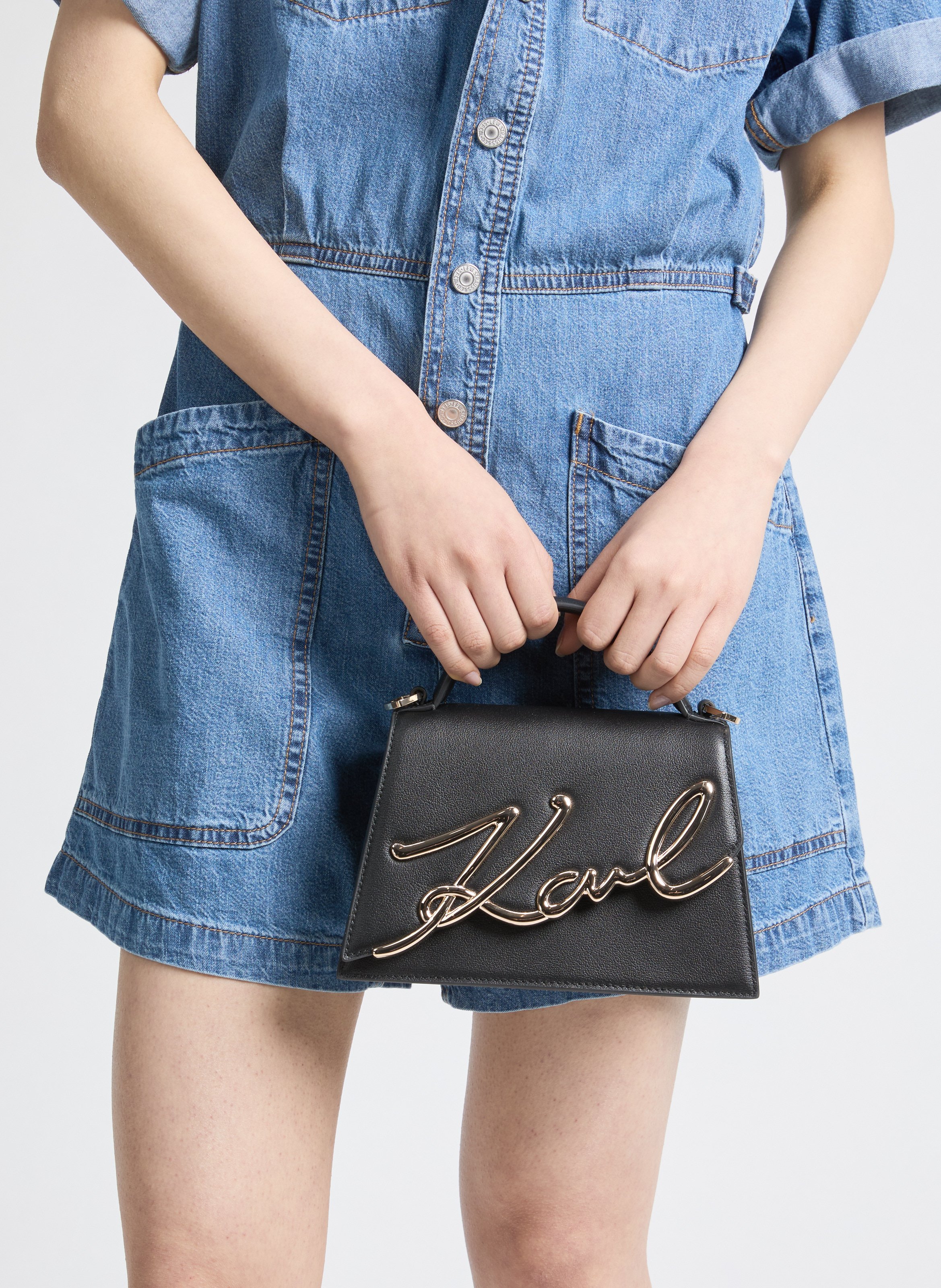 Sac à bandoulière K signature en cuir KARL LAGERFELD Noir