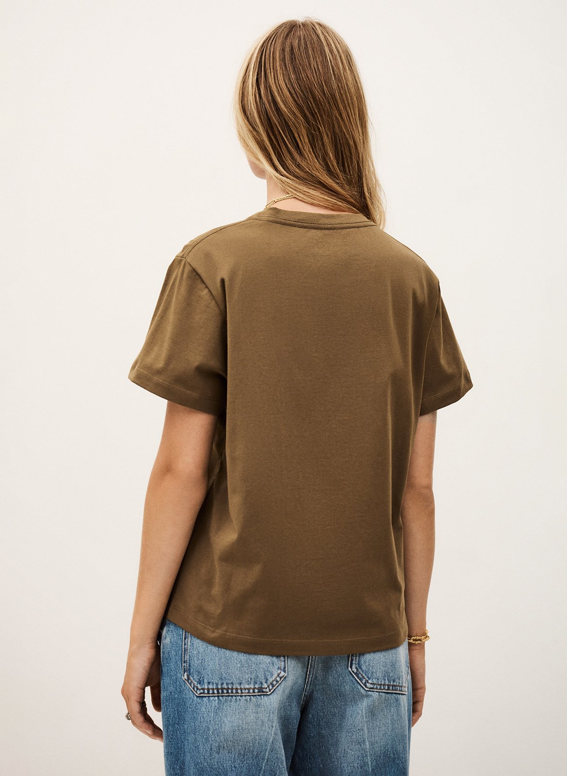 Tee-shirt droit col rond sérigraphié en coton ioni BA&SH Marron