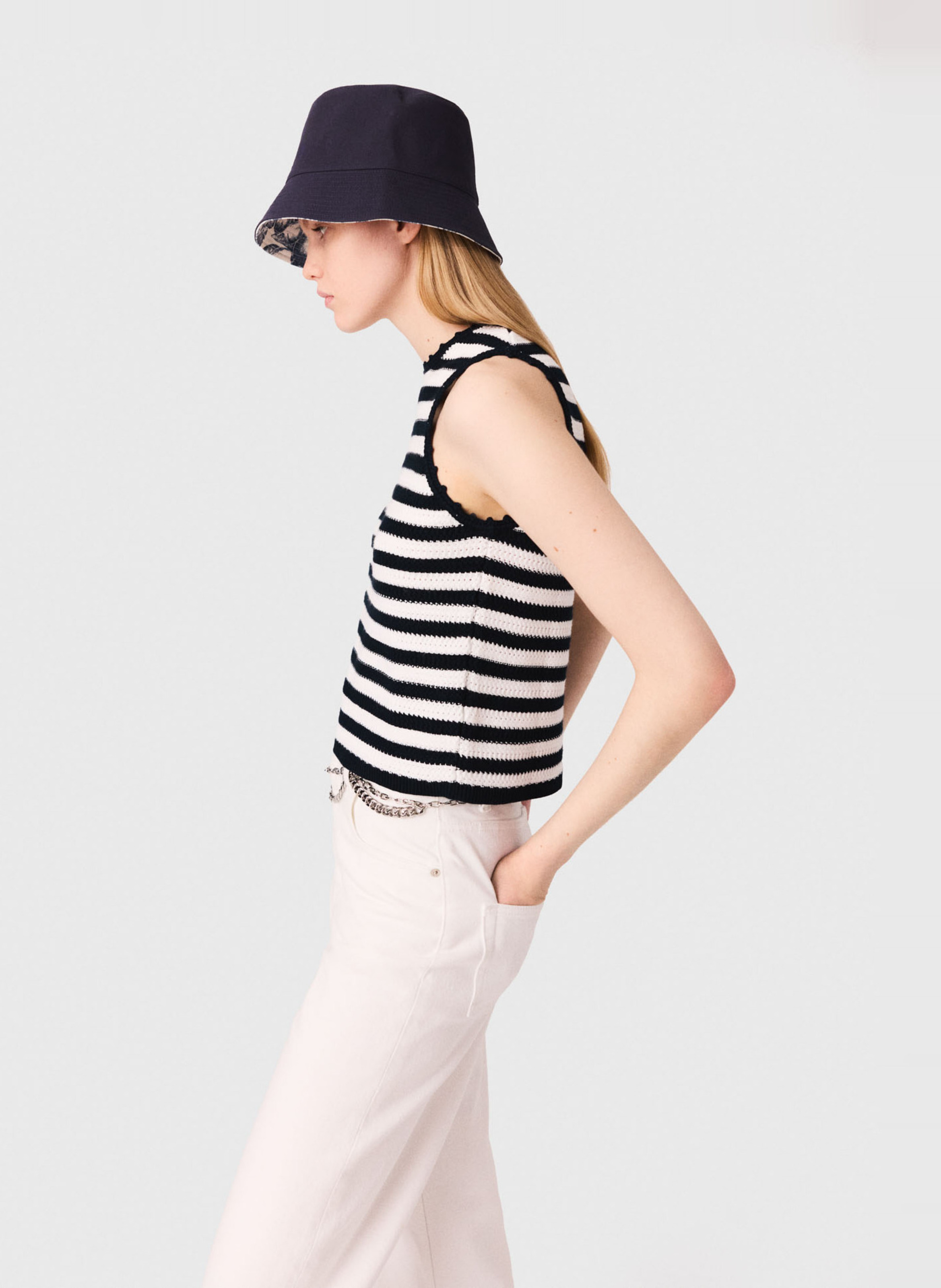 Débardeur rayé en maille Blanc