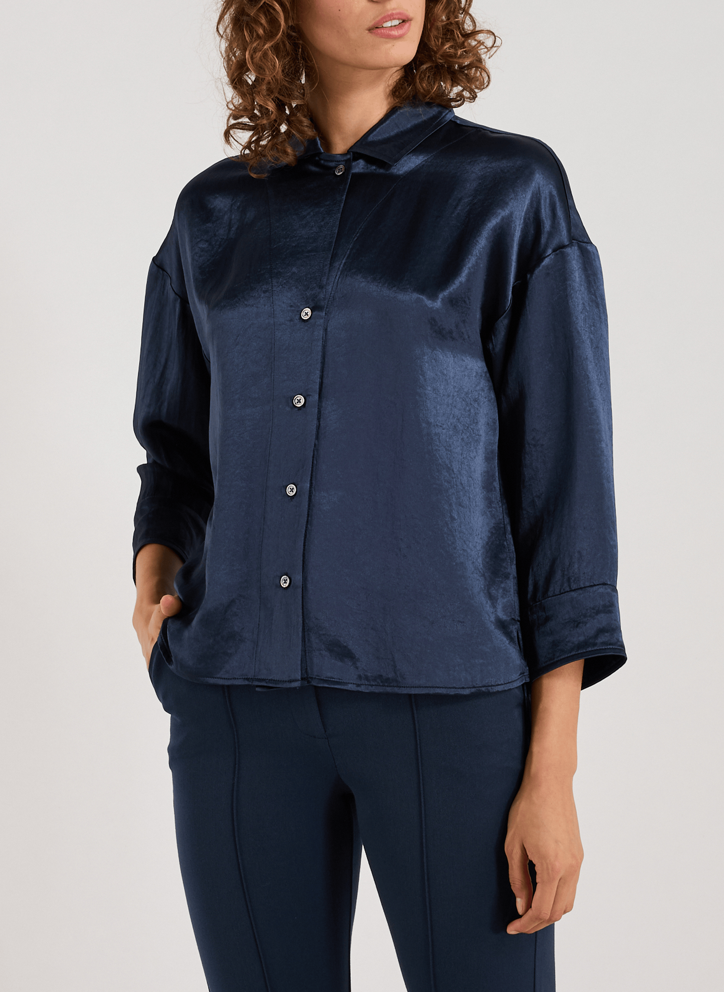 BELLEROSE Chemise satinée col classique en acétate Bleu