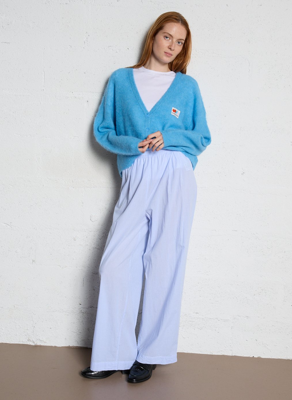 Pantalon droit taille haute à rayures eluabird AMERICAN VINTAGE Bleu