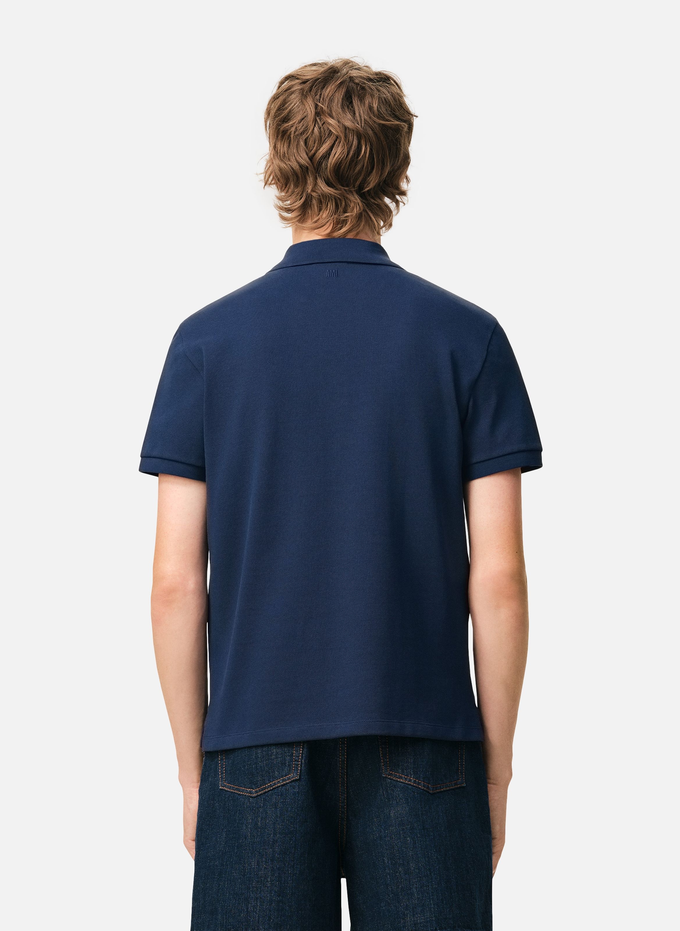 Polo ami de coeur contrasté en coton AMI PARIS Bleu