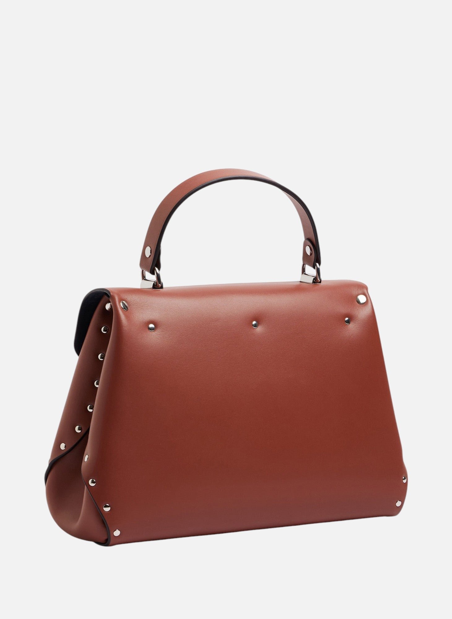 Sac à main moyen modèle sans couture en cuir lisse LE TANNEUR Marron