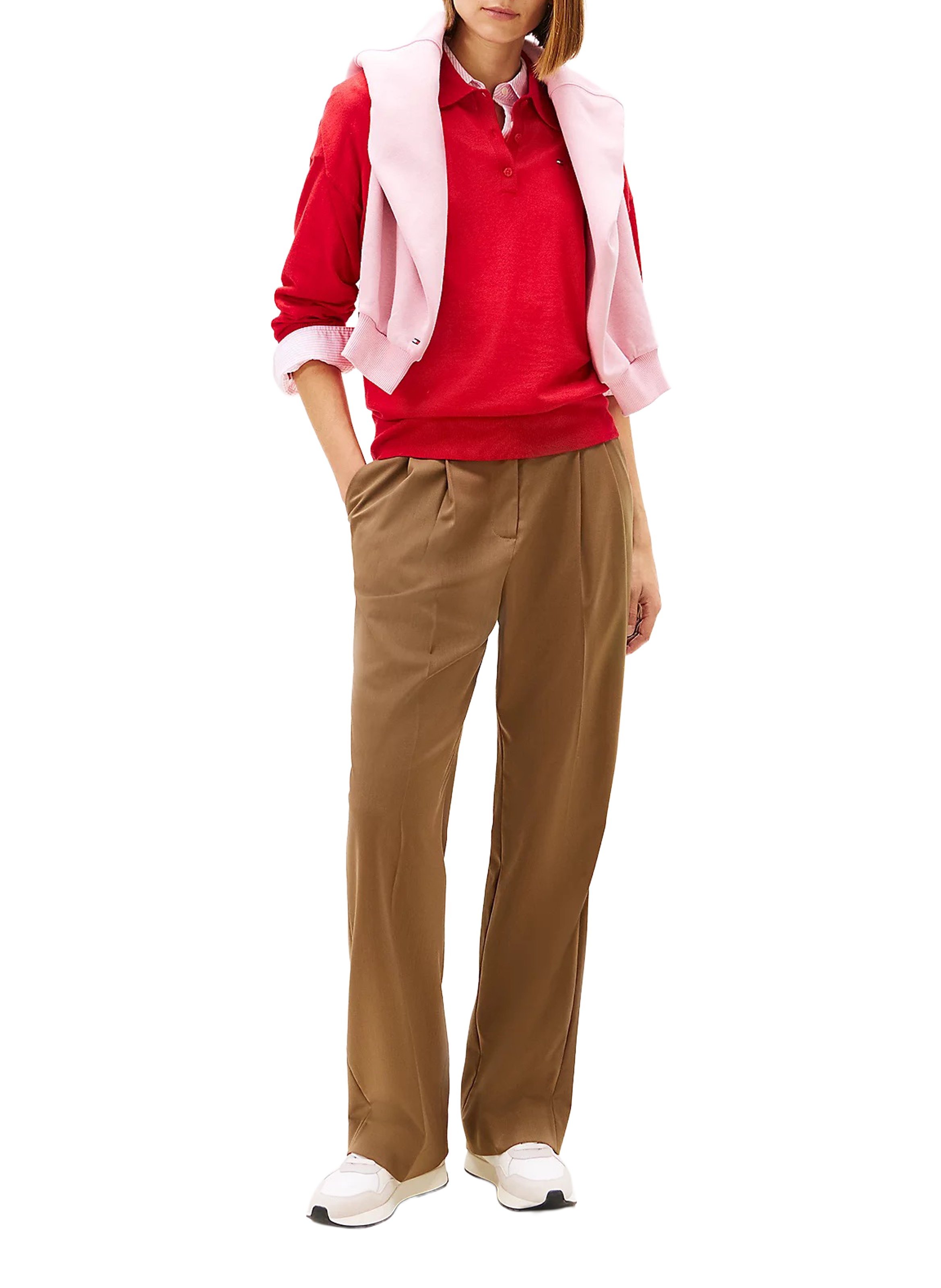 Polo à manches longues en laine et soie TOMMY HILFIGER Rouge