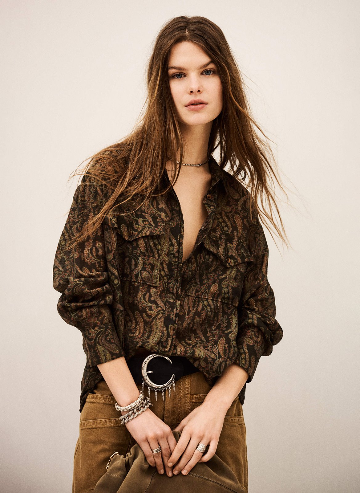 Chemise droite col classique imprimée tao BA&SH Kaki