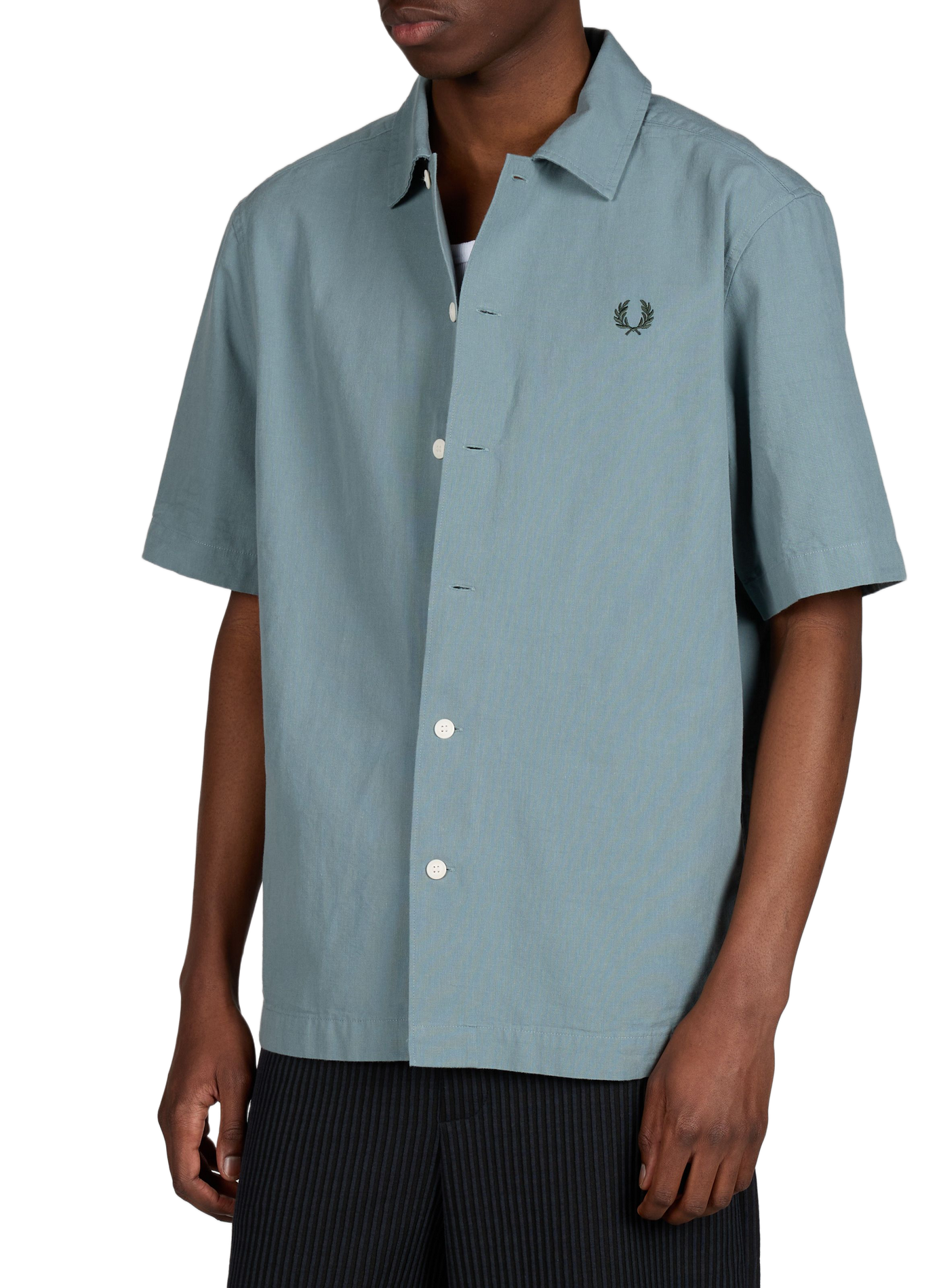 Chemise droite à manches courtes en coton FRED PERRY Bleu