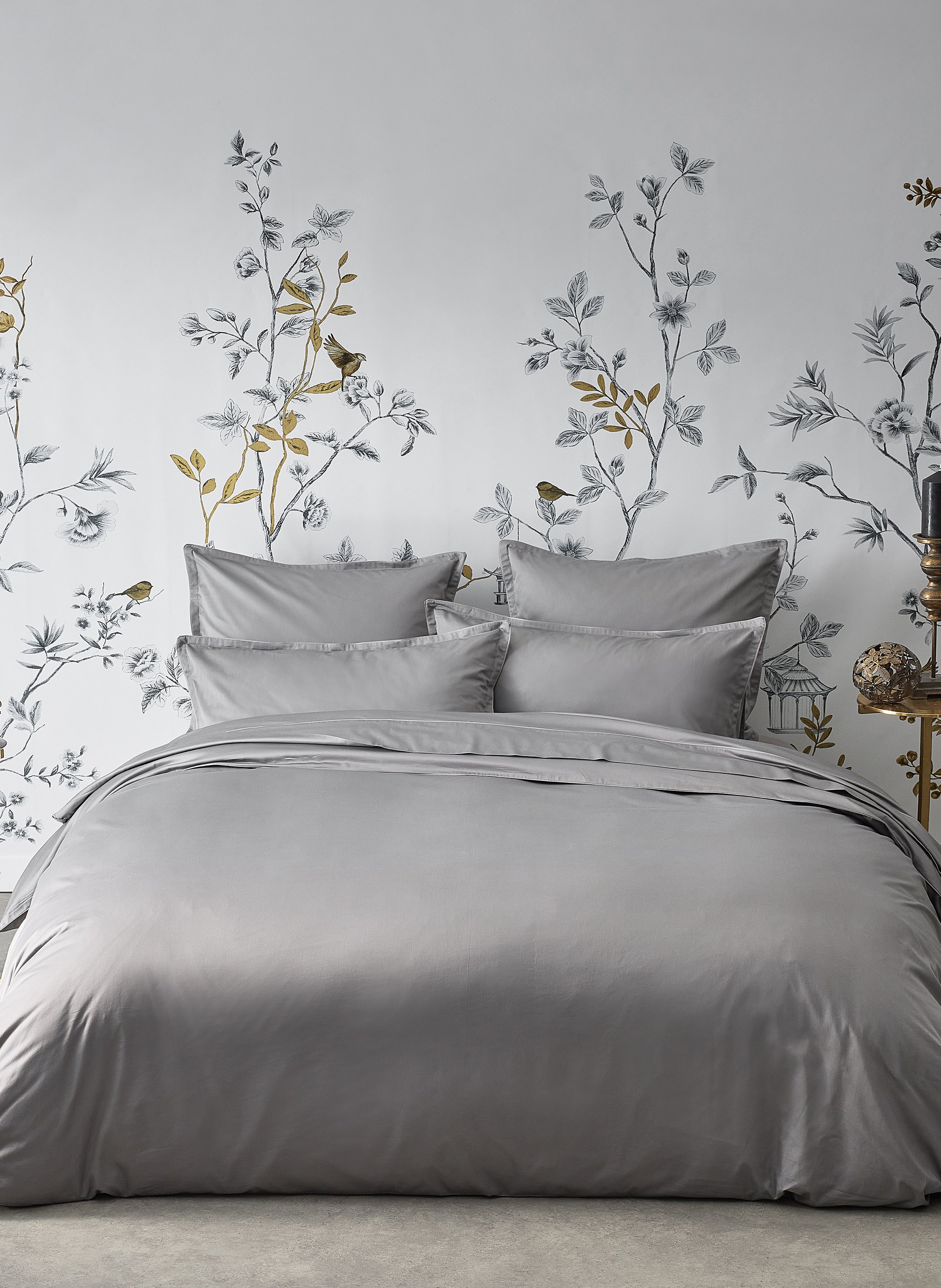 Housse de couette unie en satin de coton bio, teophile  Gris meteore