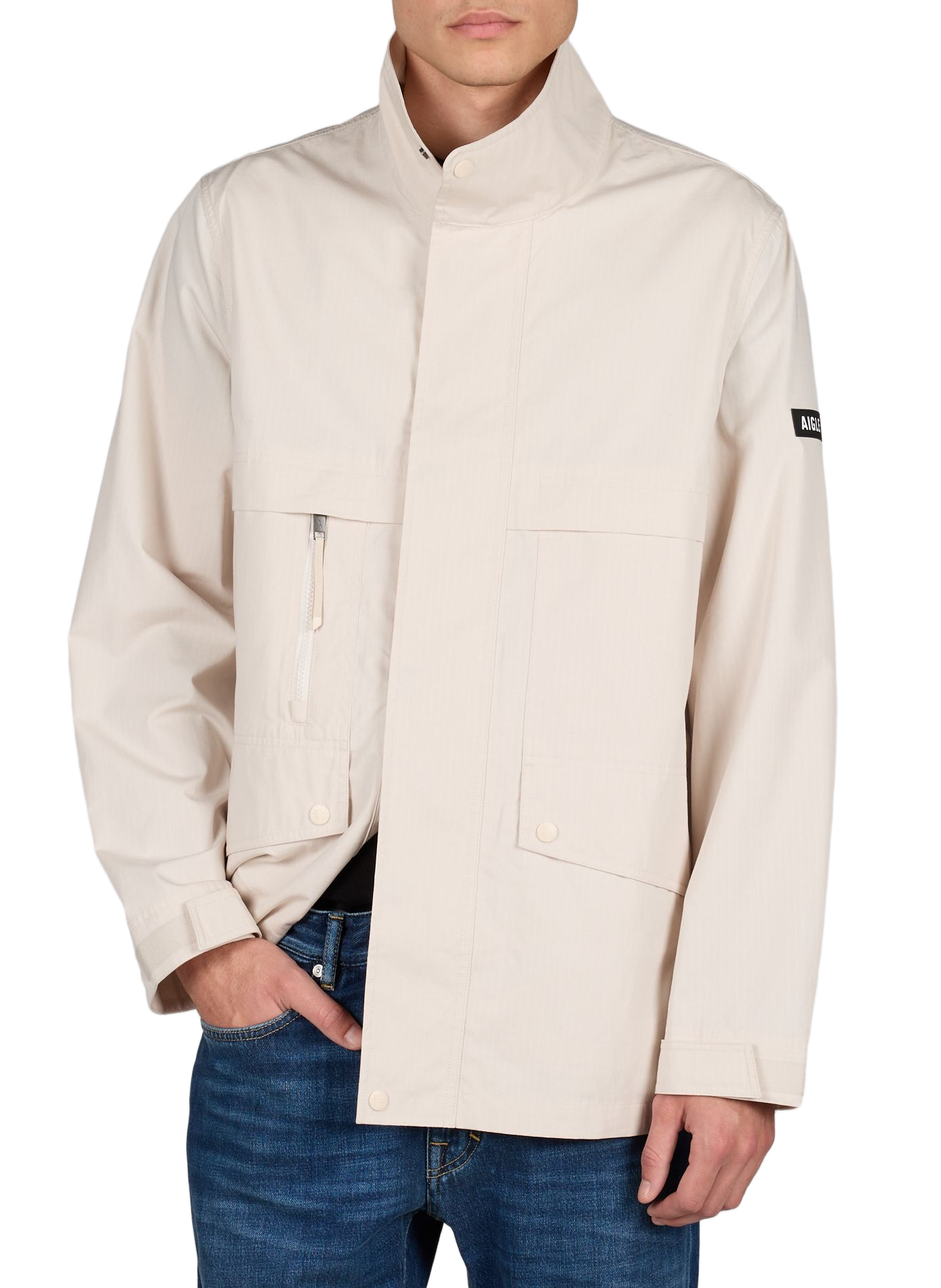 Water-repellent multi-pocket cotton blend jacket AIGLE Beige