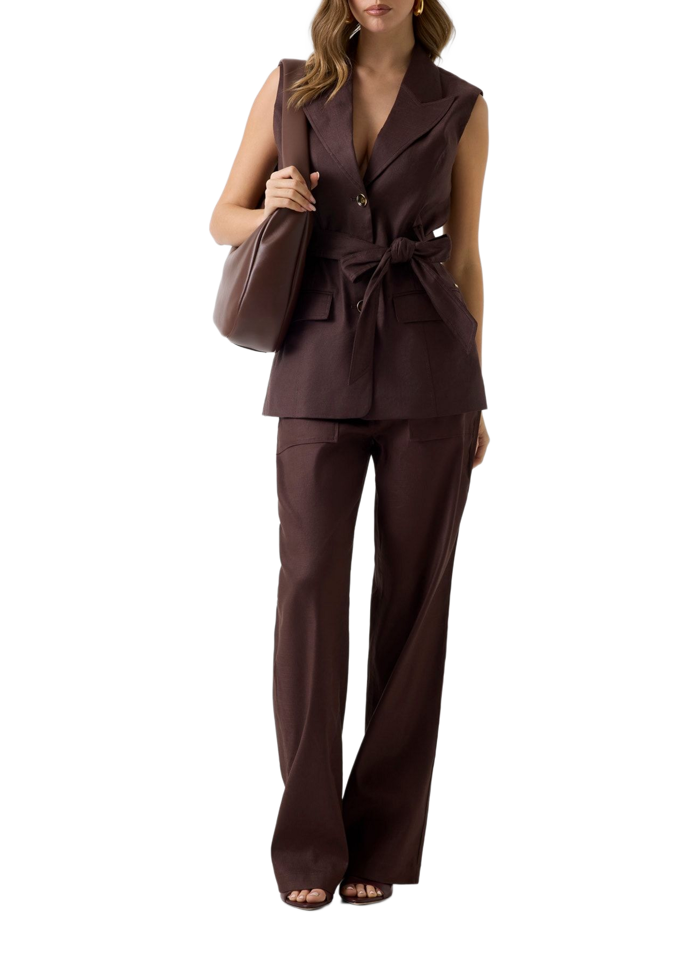 Blazer sans manches Carla en lin mélangé GUESS Marron