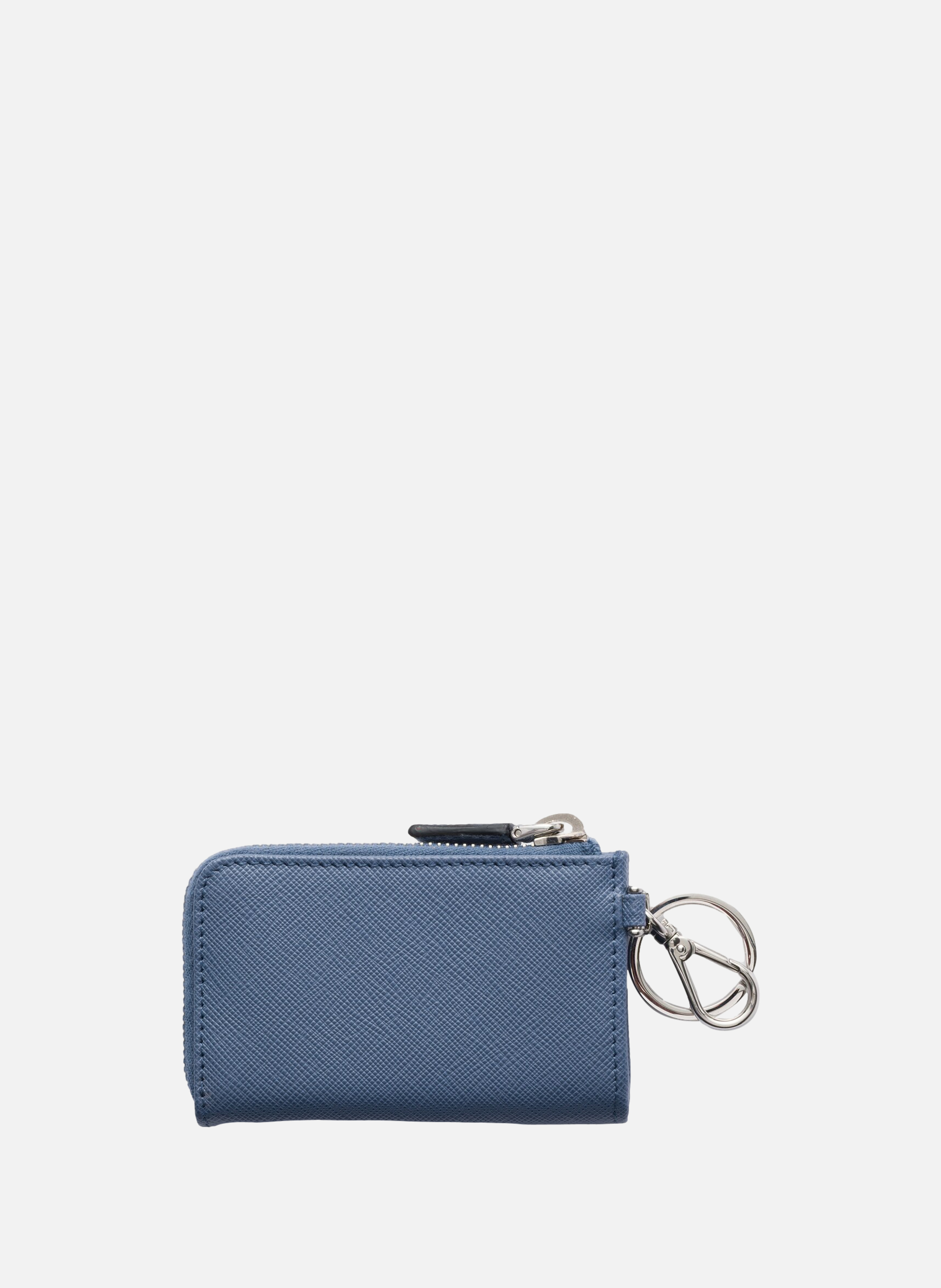 Mini pochette en cuir saffiano avec porte-clés PRADA Bleu