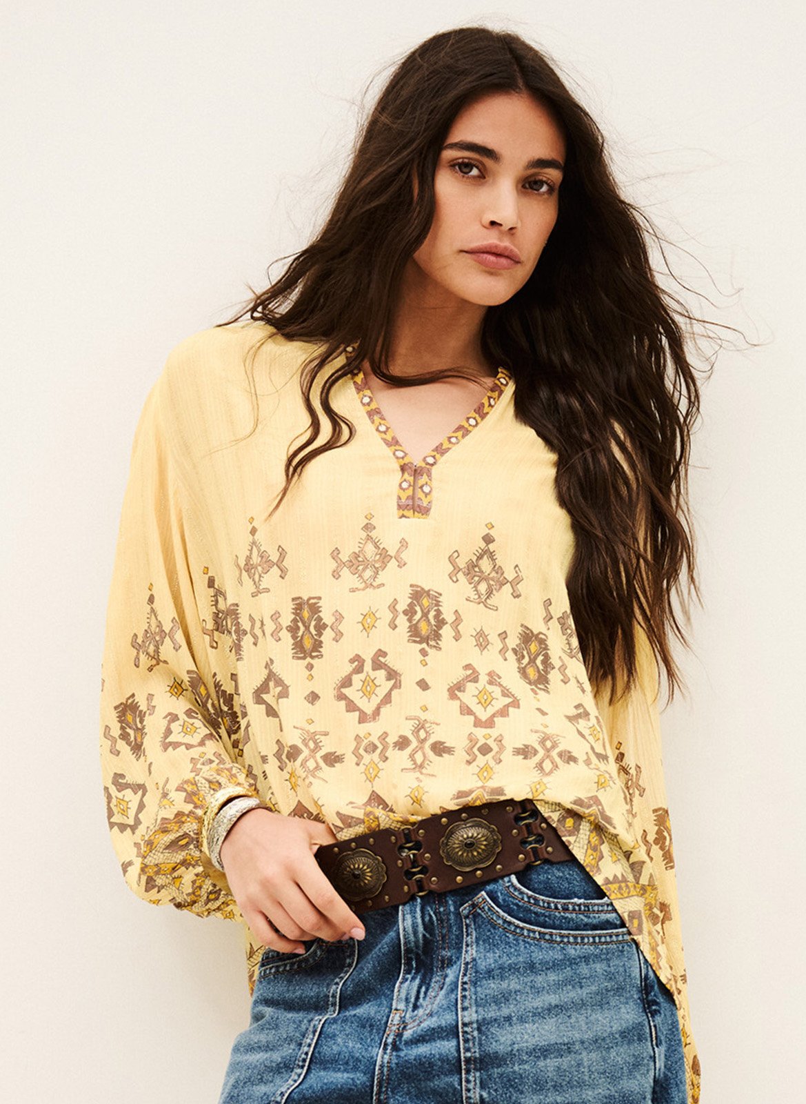 Gedrukte blouse met Tunisie kraag zato BA&SH Geel