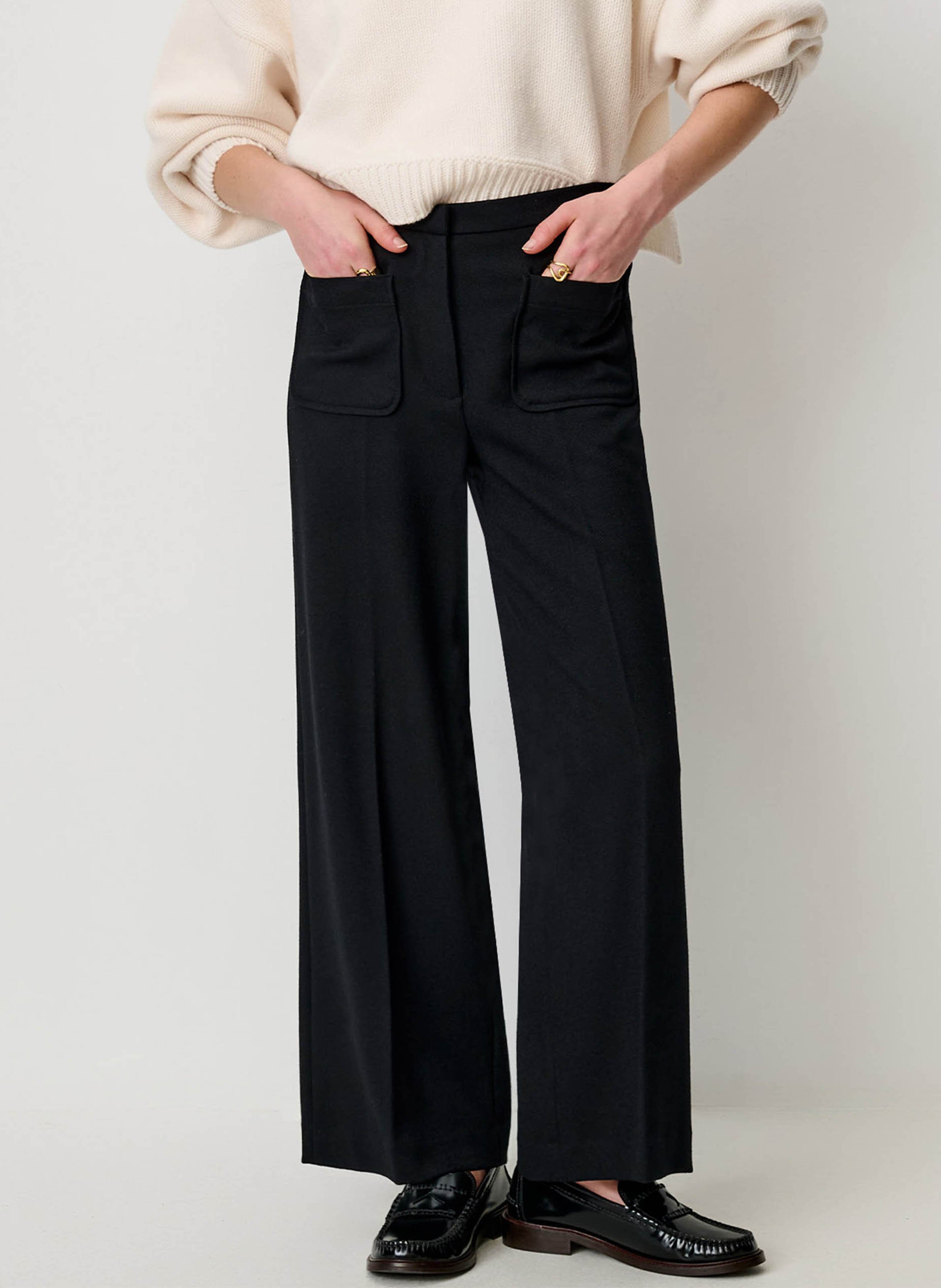 Pantalon droit à plis marqués alberwool  Black
