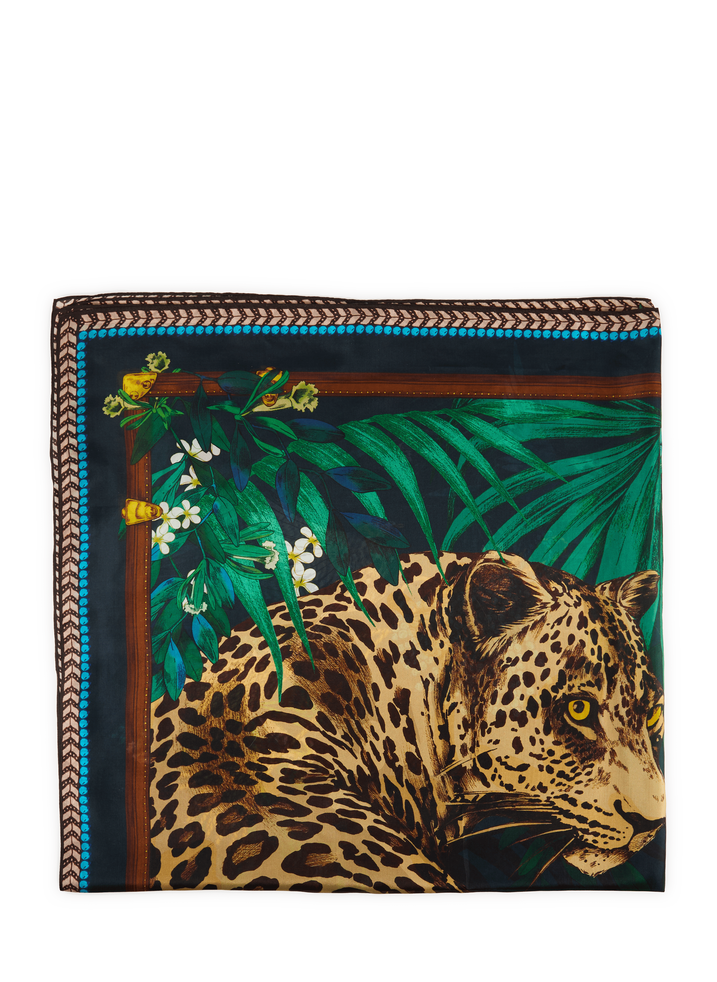 Foulard imprimé Panthère en soie WILD Bleu