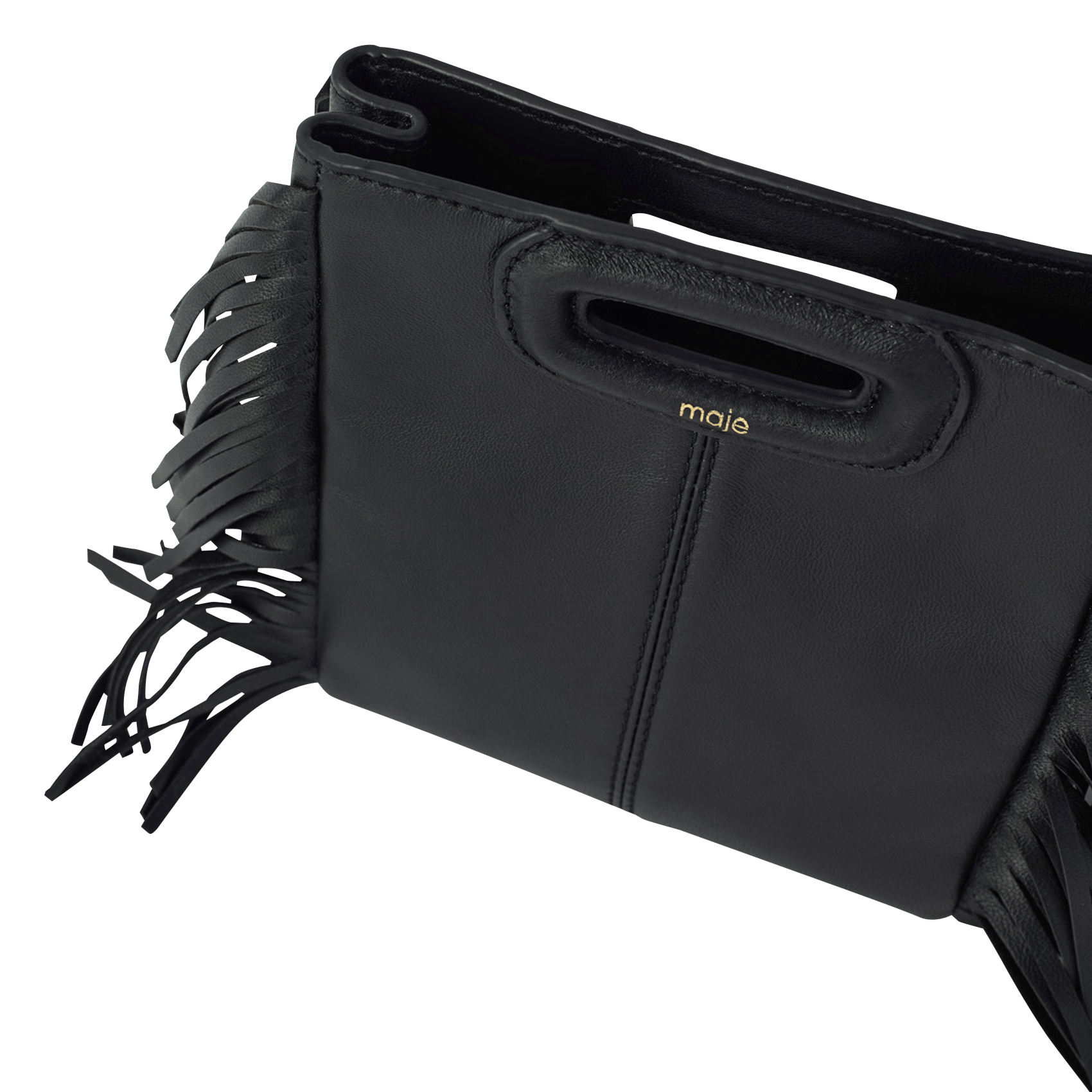 Petit sac bandoulière à franges en cuir m mini MAJE Noir