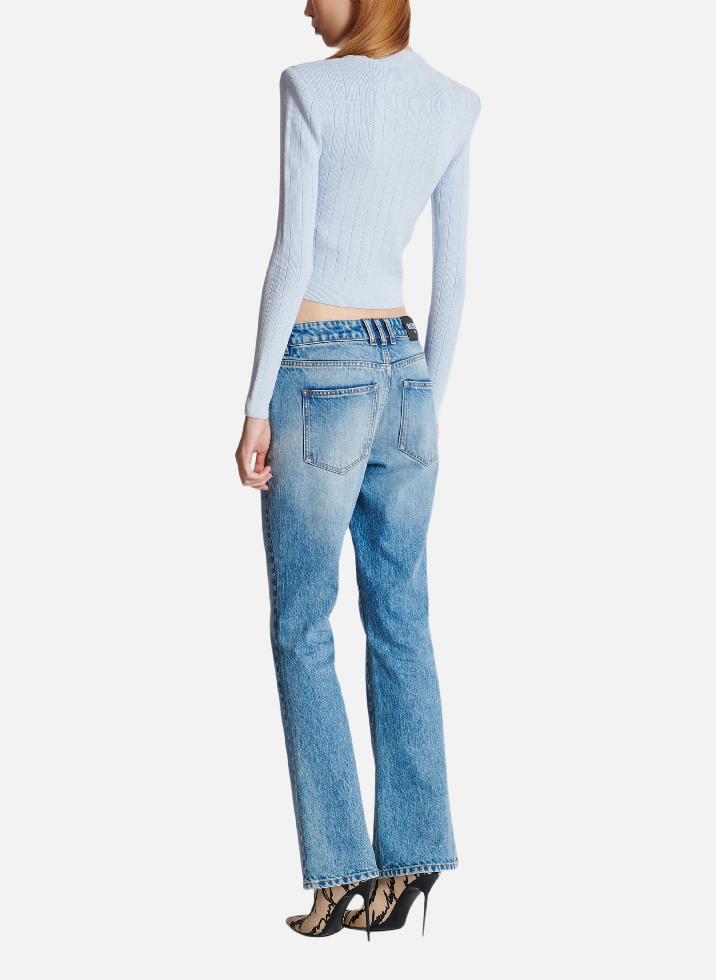 Cardigan court en maille BALMAIN Bleu