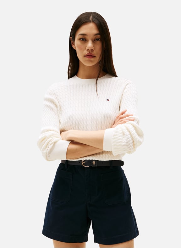 Pull torsadé en coton Blanc by TOMMY HILFIGER TOMMY HILFIGER Pull torsadé en coton Blanc