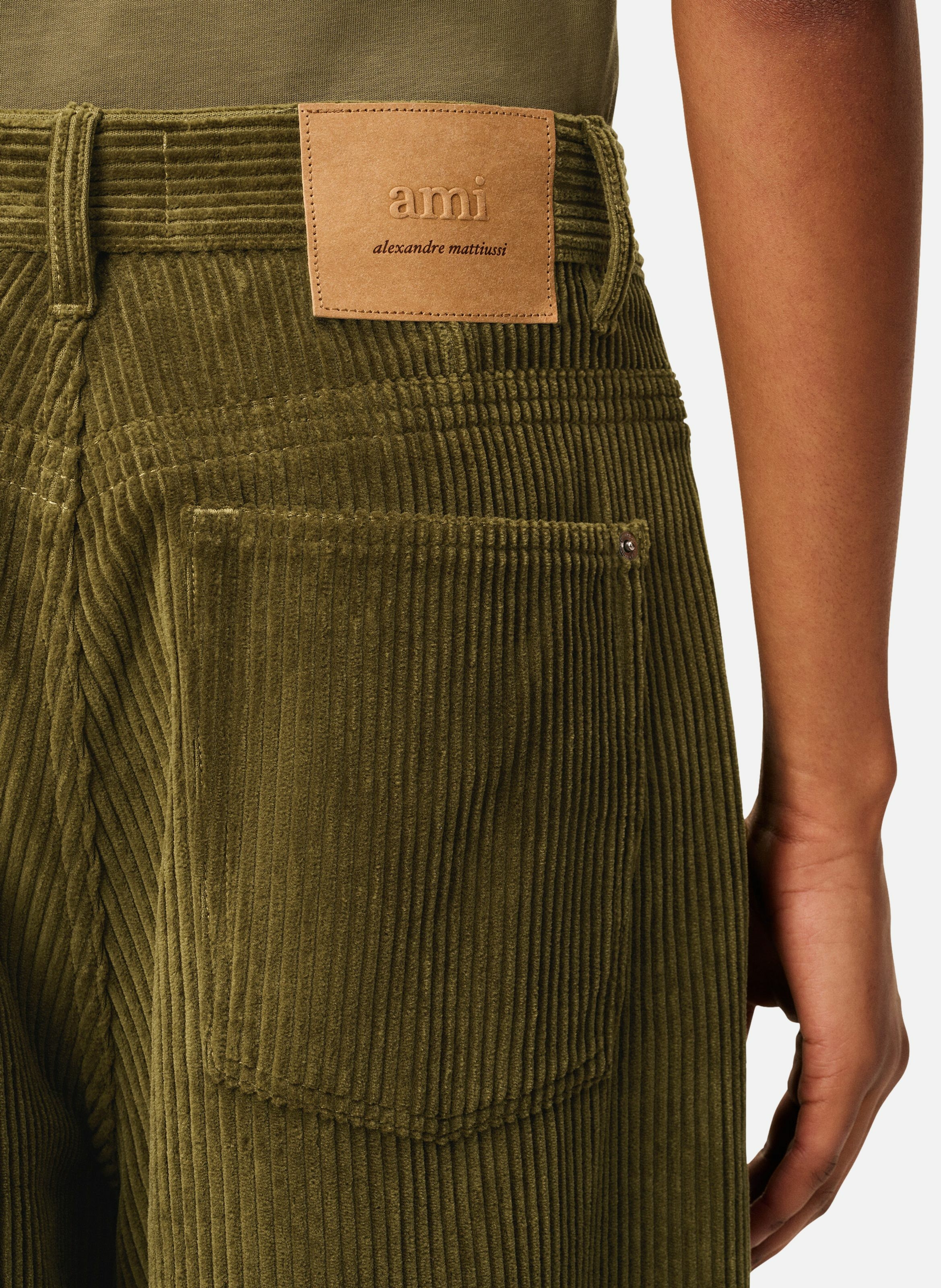 Pantalon coupe large velours en coton AMI PARIS Vert