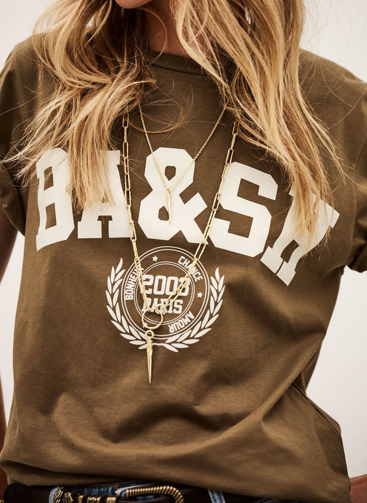 Tee-shirt droit col rond sérigraphié en coton ioni BA&SH Marron