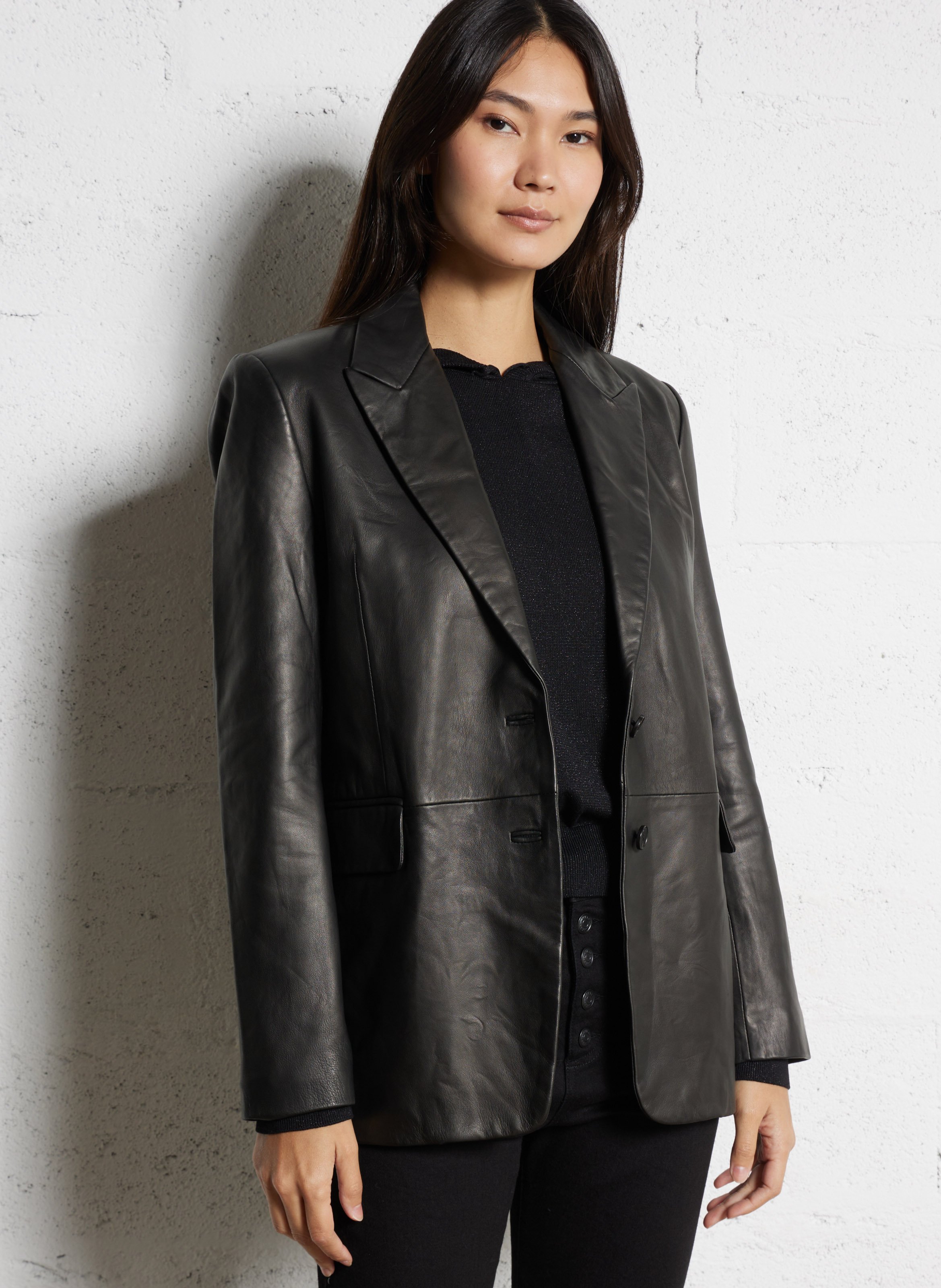 Veste de blazer droite en cuir IKKS Noir