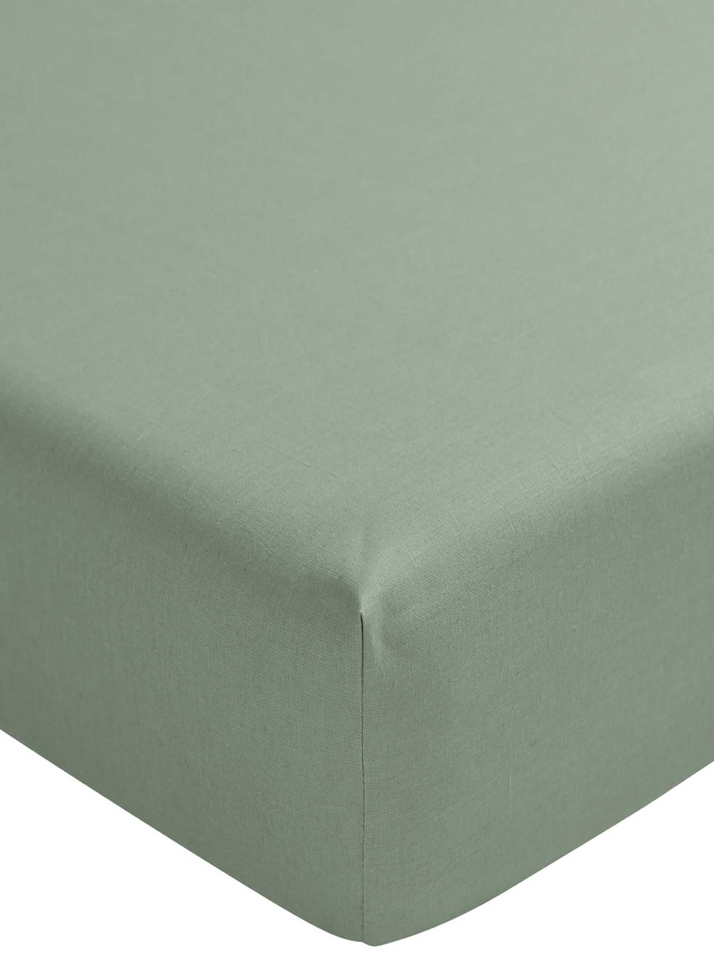 Drap housse uni en lin lavé, bonnet de 30cm, nouvelle vague  Vert eucalyptus