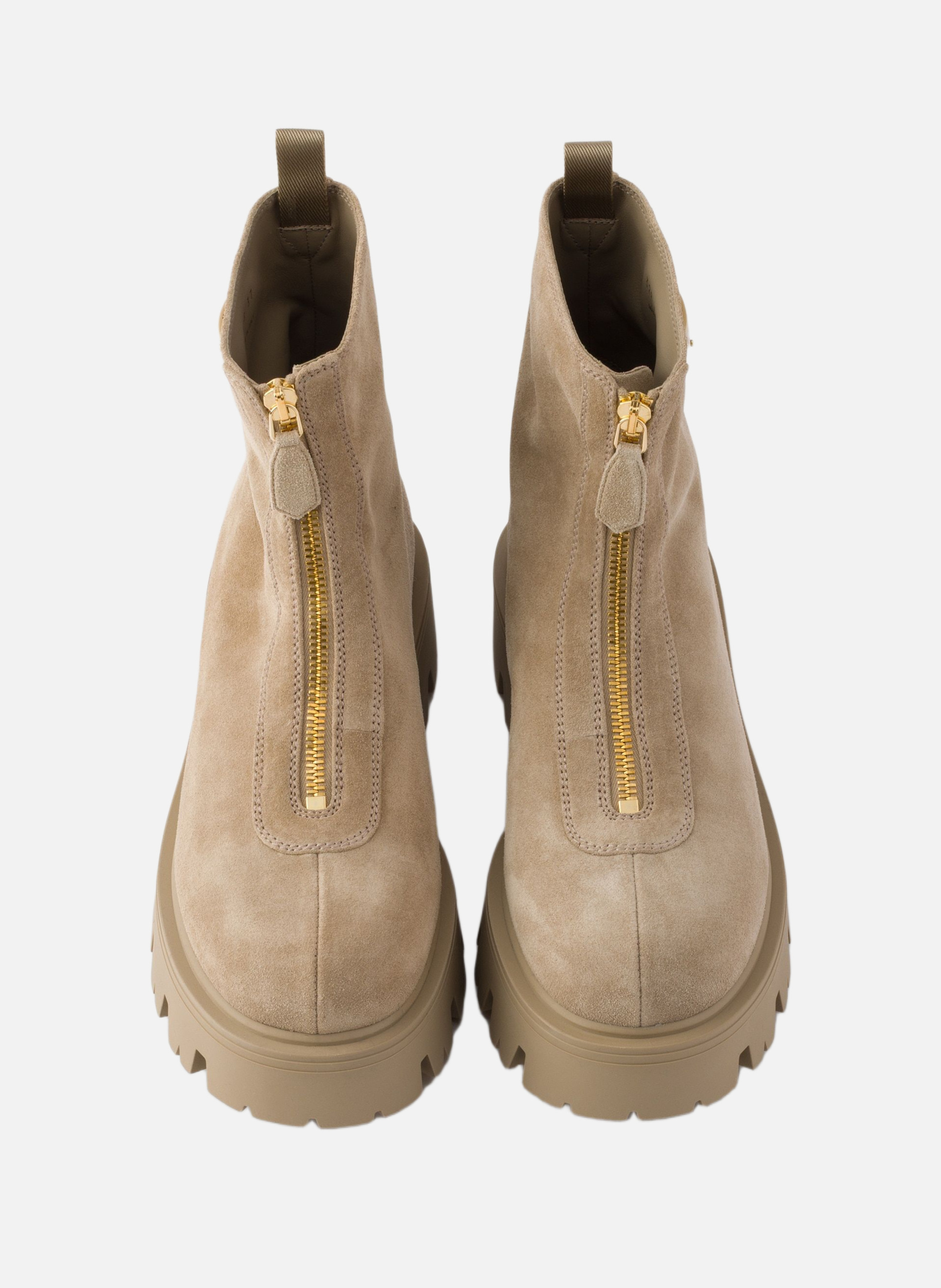Bottines en veau velours avec fermeture à glissièr PRADA Beige